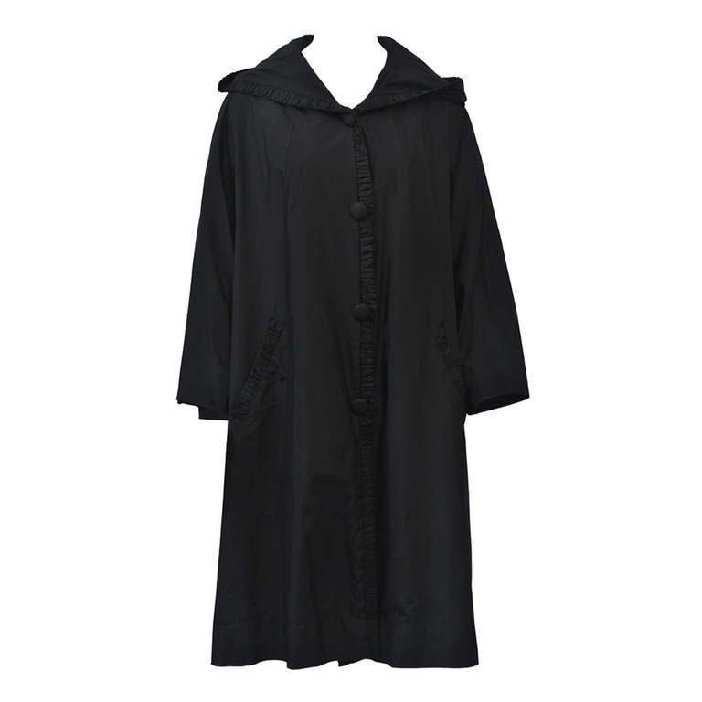 Black Silk Raincoat with Hood