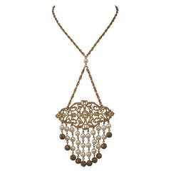 Vintage Necklace with Pierced Medallion and Pearls