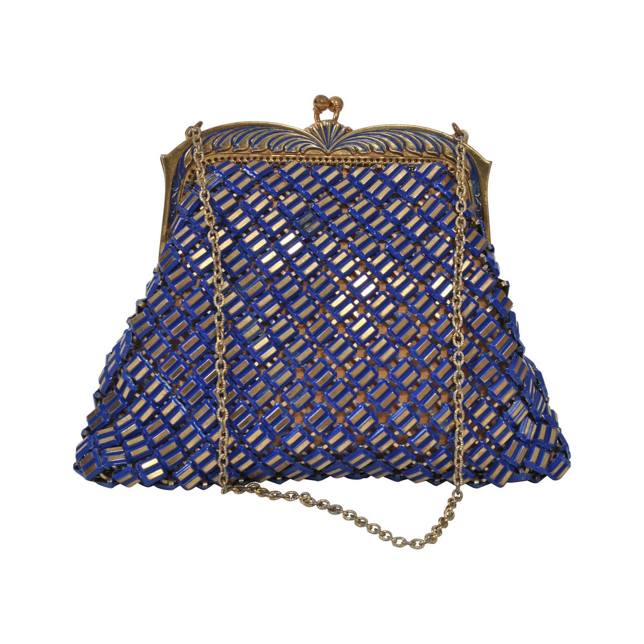 Whiting & Davis Blue and Gold Mesh Bag