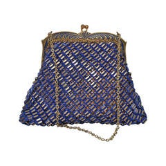 Vintage Whiting & Davis Blue and Gold Mesh Bag