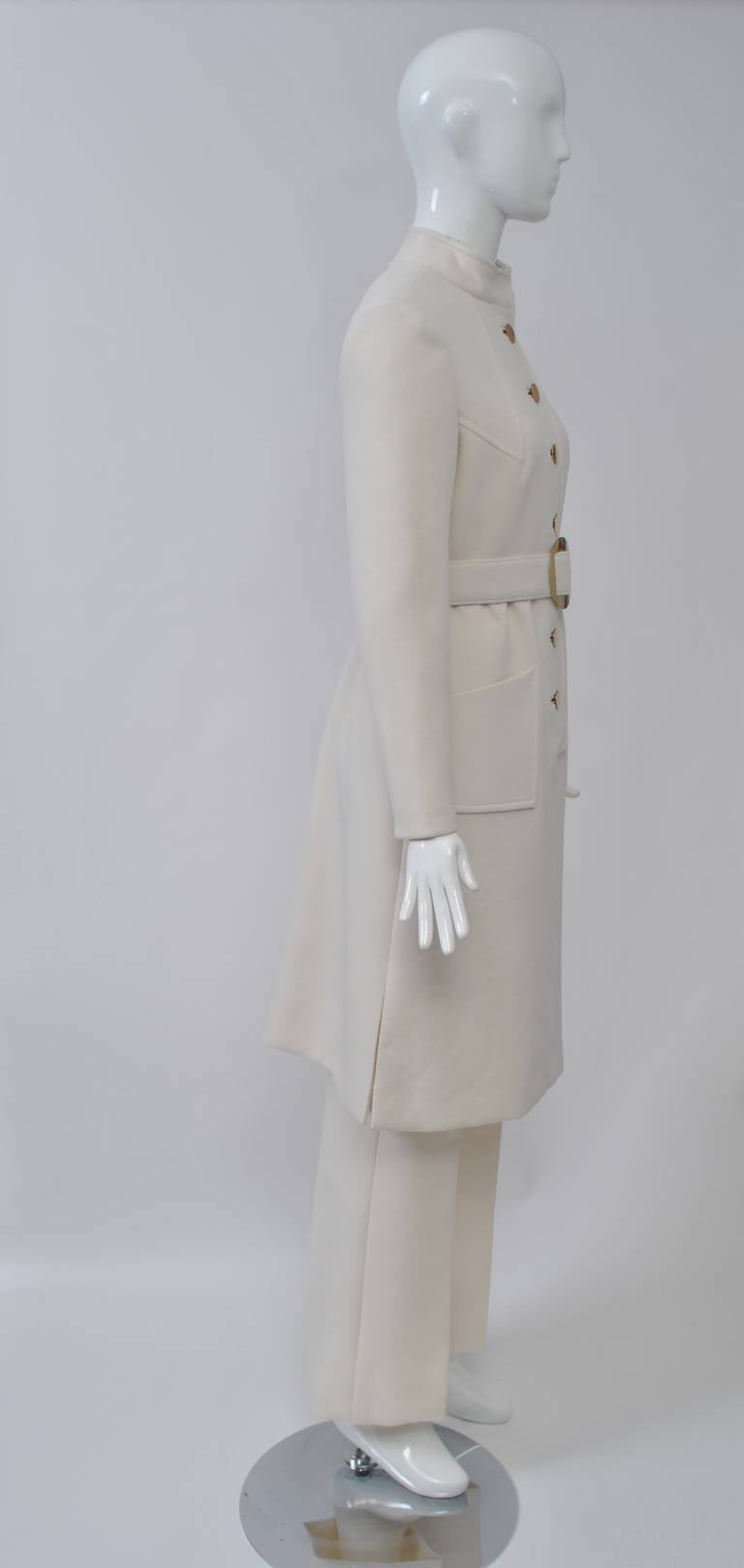 Women's 1970s White Wool Tunic Dress and Pants