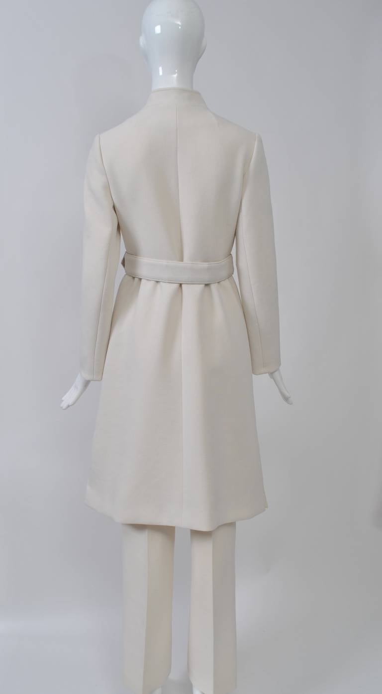 1970s White Wool Tunic Dress and Pants 1