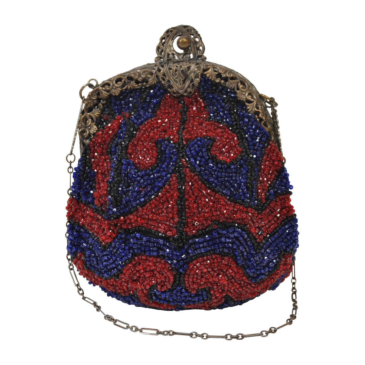 1930s Red and Blue Beaded Purse