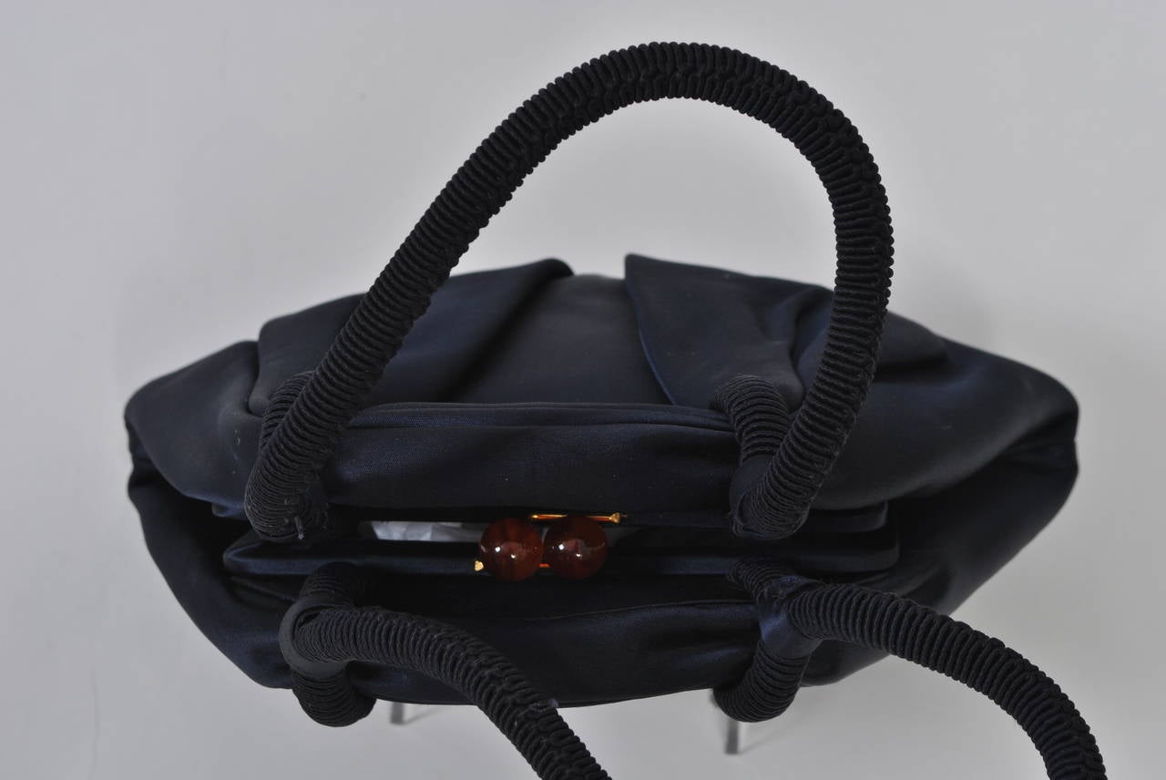 Navy Satin Purse with Tortoise Kiss Clasp, Paris 3