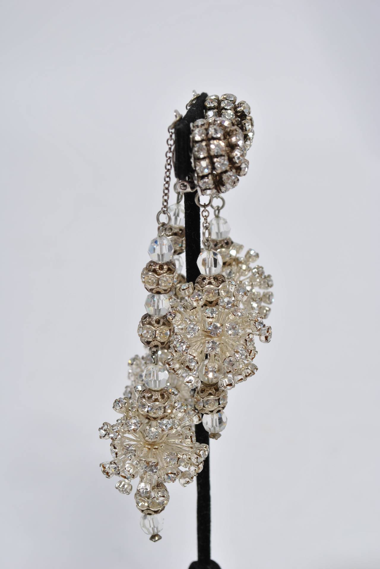 Long Rhinestone Atomic Earrings In Excellent Condition In Alford, MA
