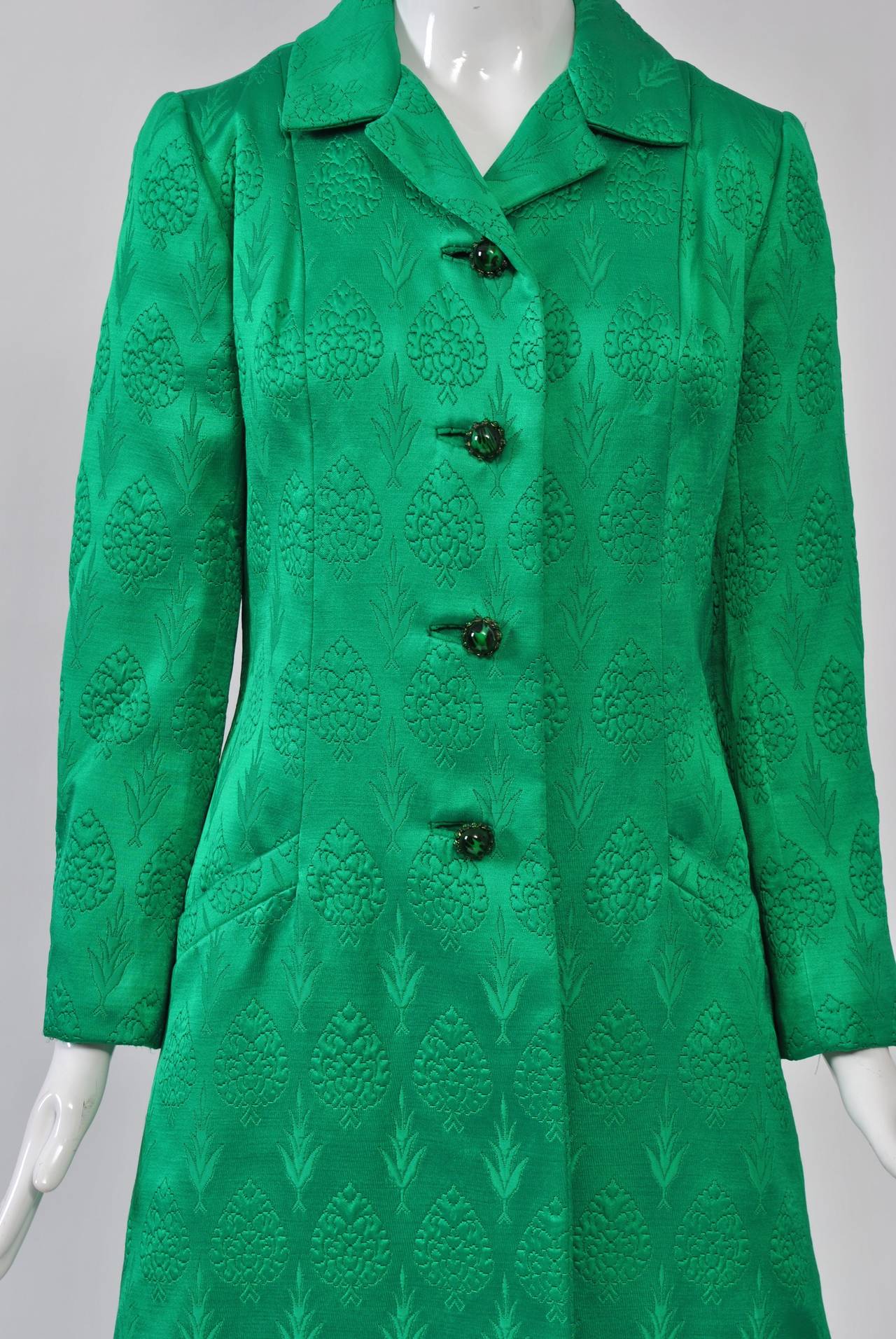 Women's 1960s Kelly Green Brocade Coat