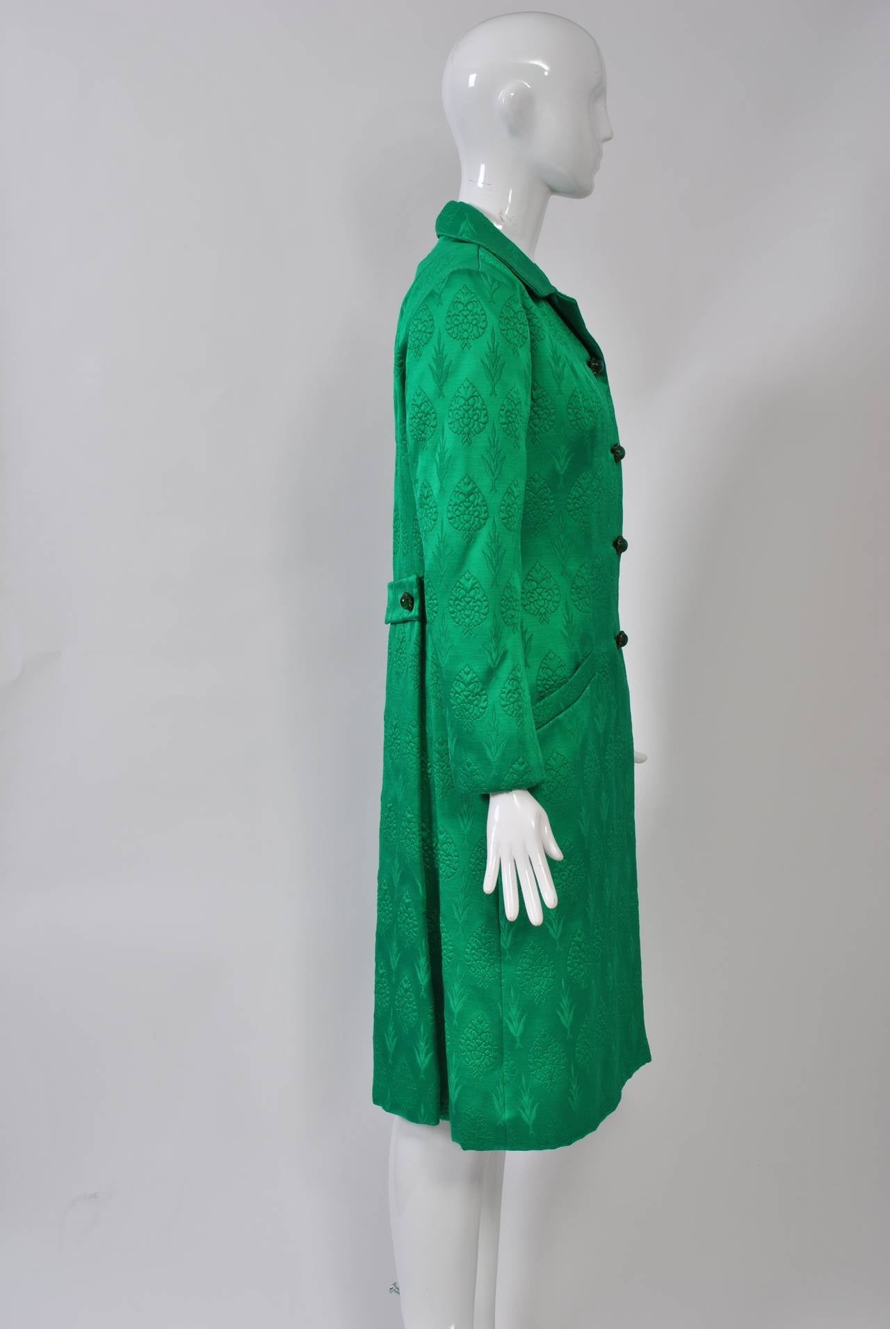 Blue 1960s Kelly Green Brocade Coat