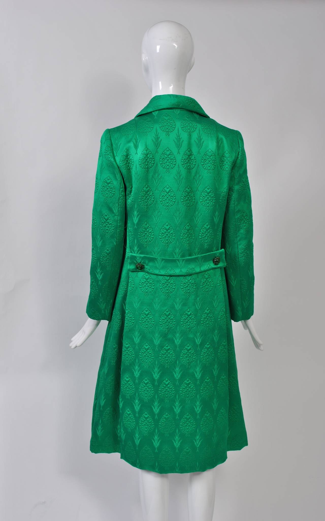 1960s Kelly Green Brocade Coat In Excellent Condition In Alford, MA