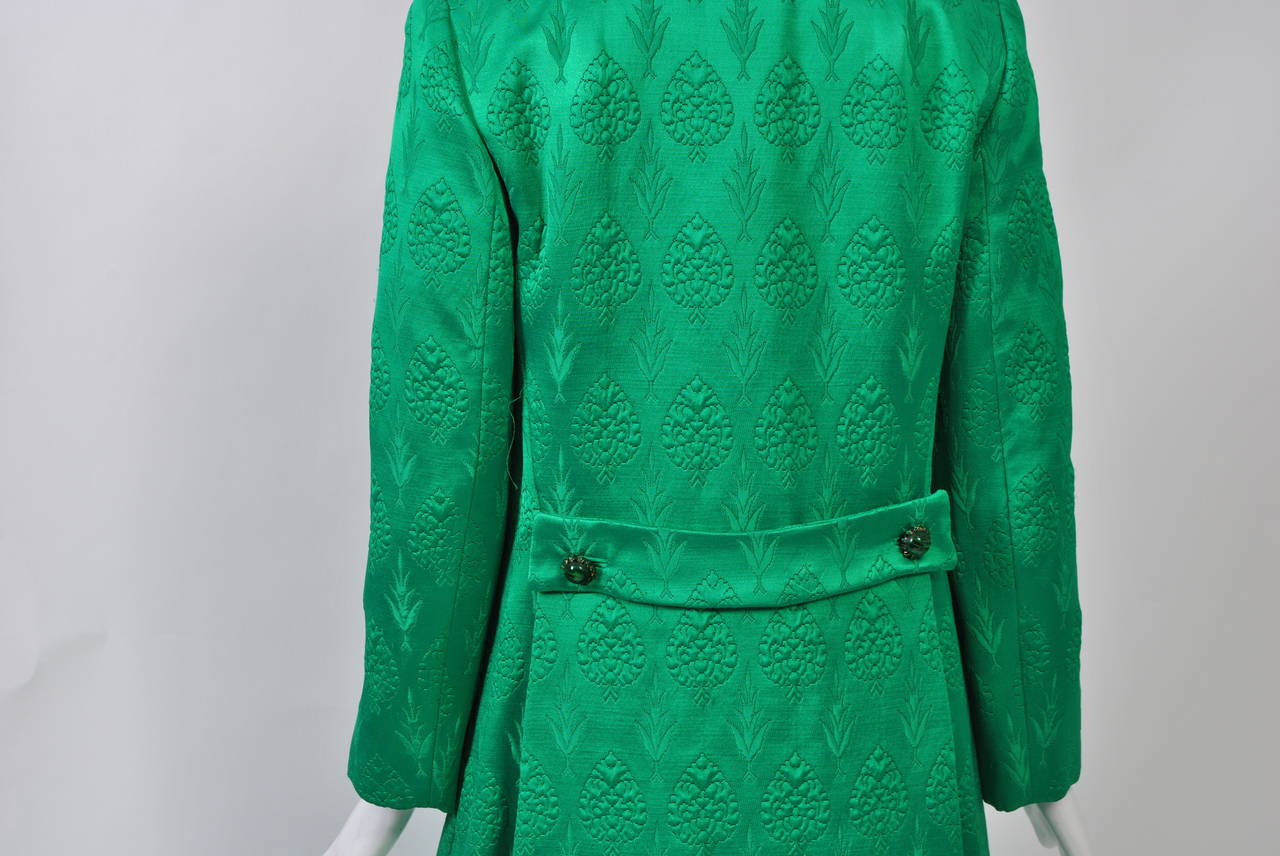 1960s Kelly Green Brocade Coat 3
