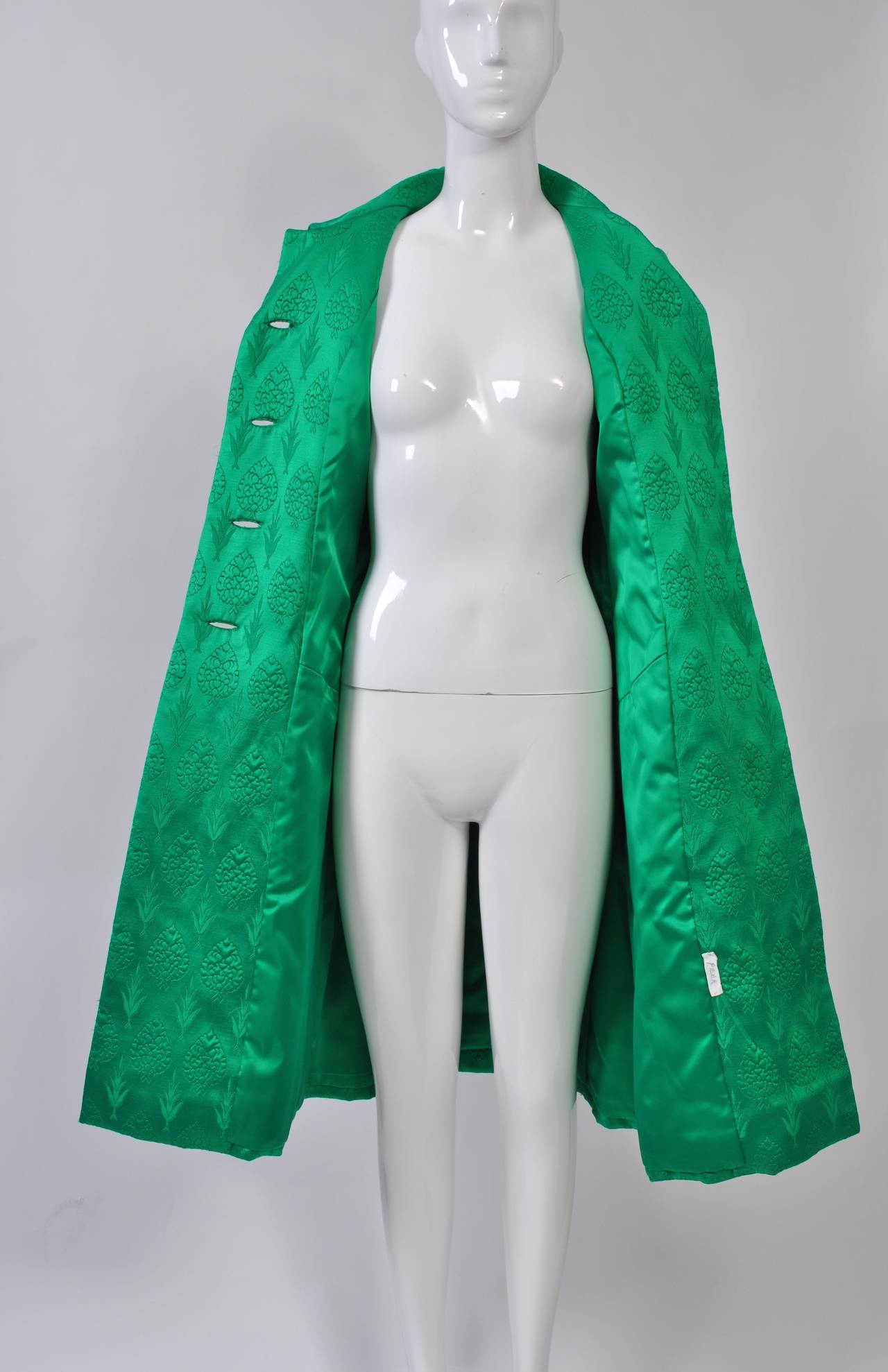 1960s Kelly Green Brocade Coat 1