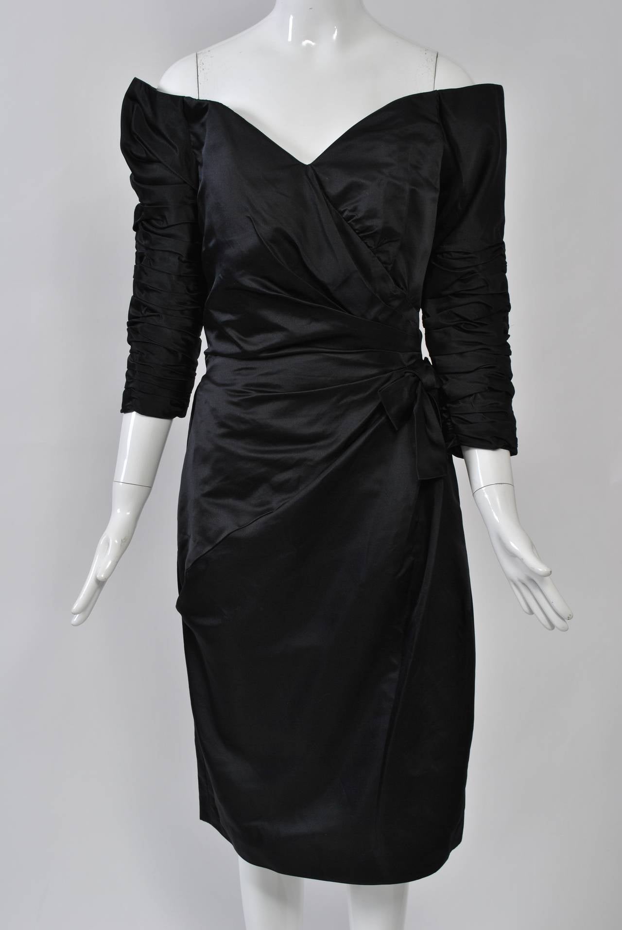 Black Victor Costa Off-the-Shoulder Cocktail Dress For Sale