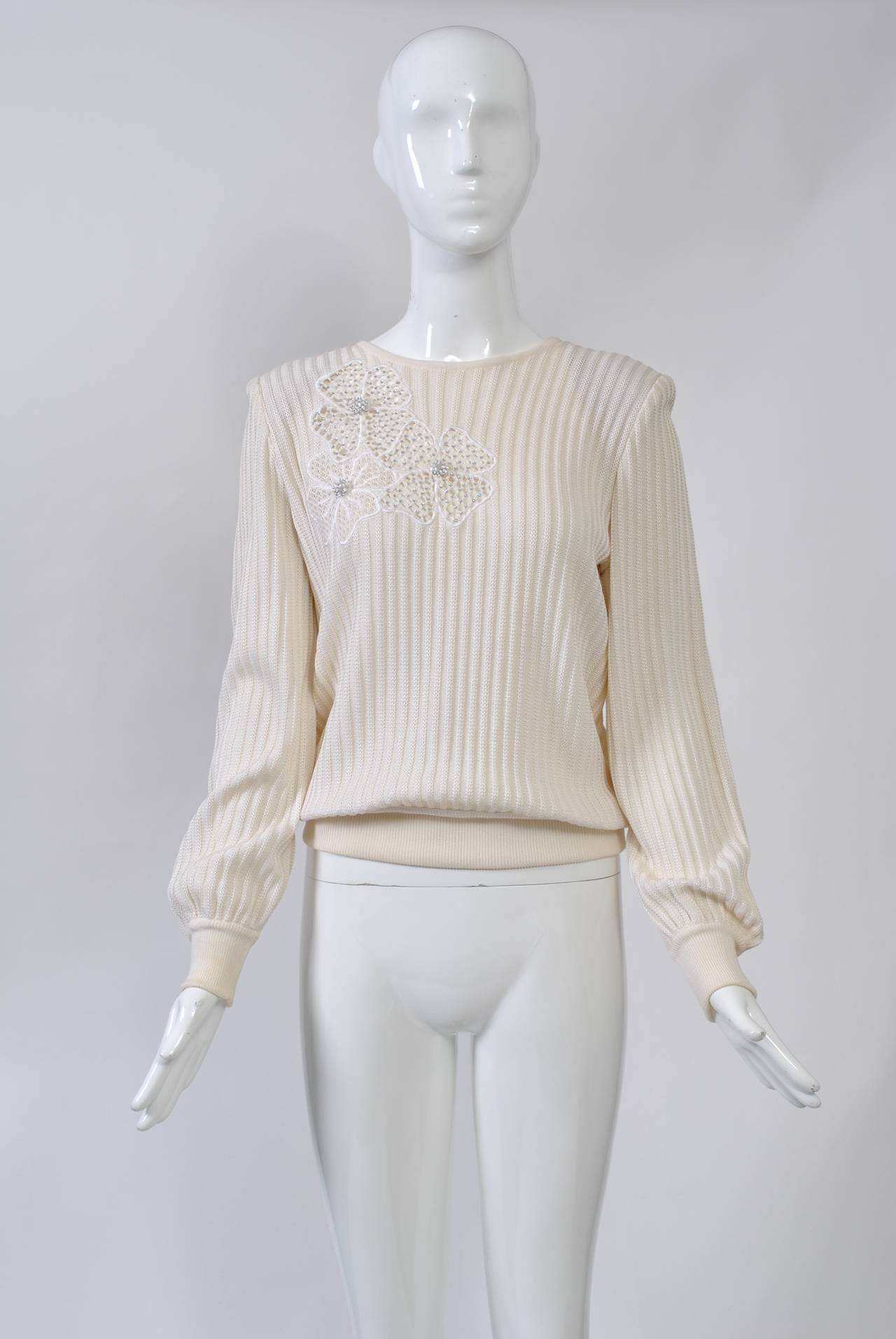 Women's Valentino White Flower Motif Sweater
