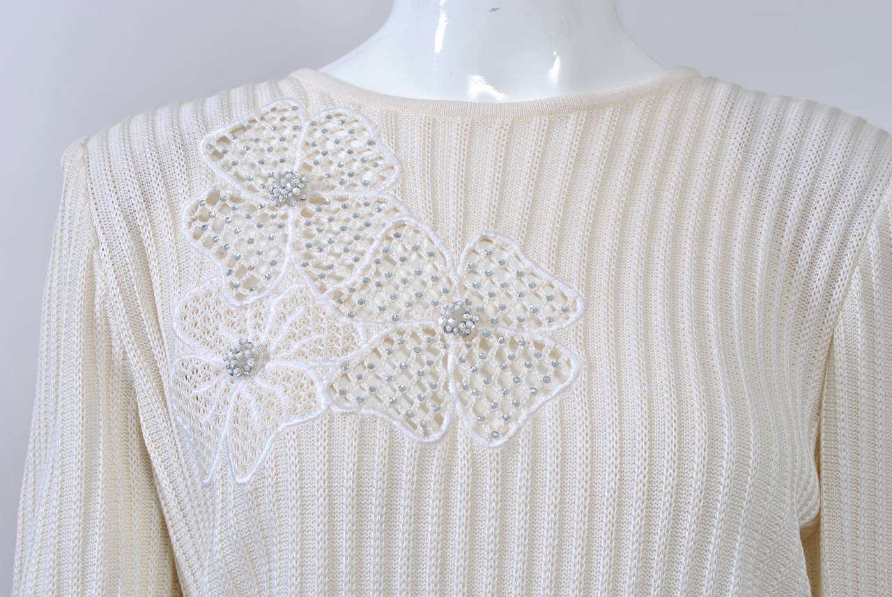 Valentino White Flower Motif Sweater For Sale at 1stdibs