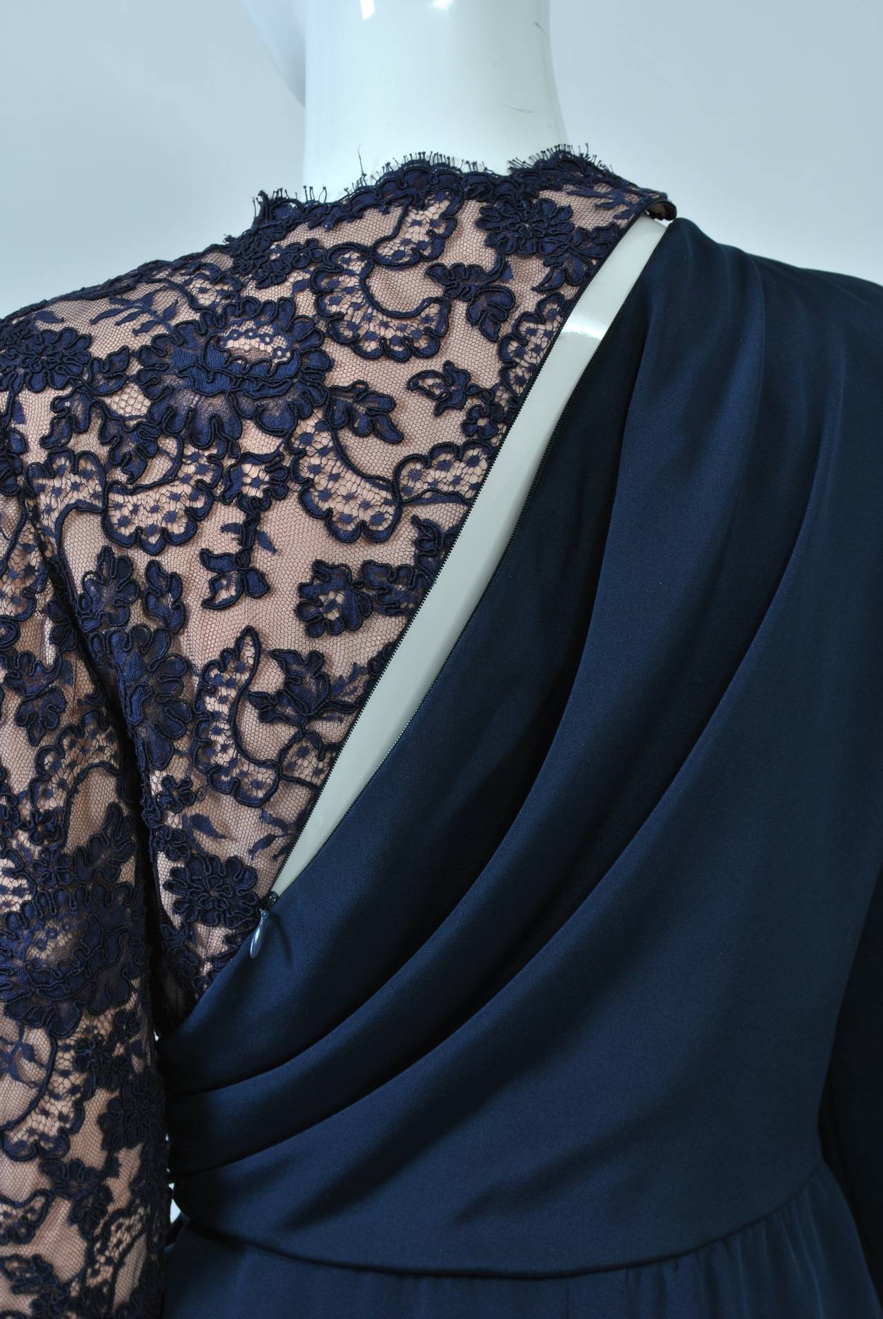 Carolina Herrera Navy Silk/Lace Gown 2