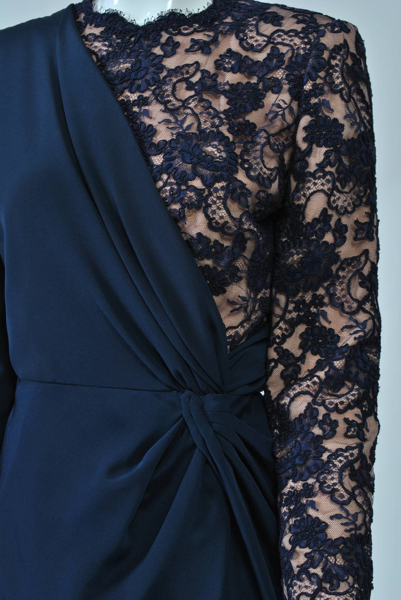 Carolina Herrera Navy Silk/Lace Gown 1