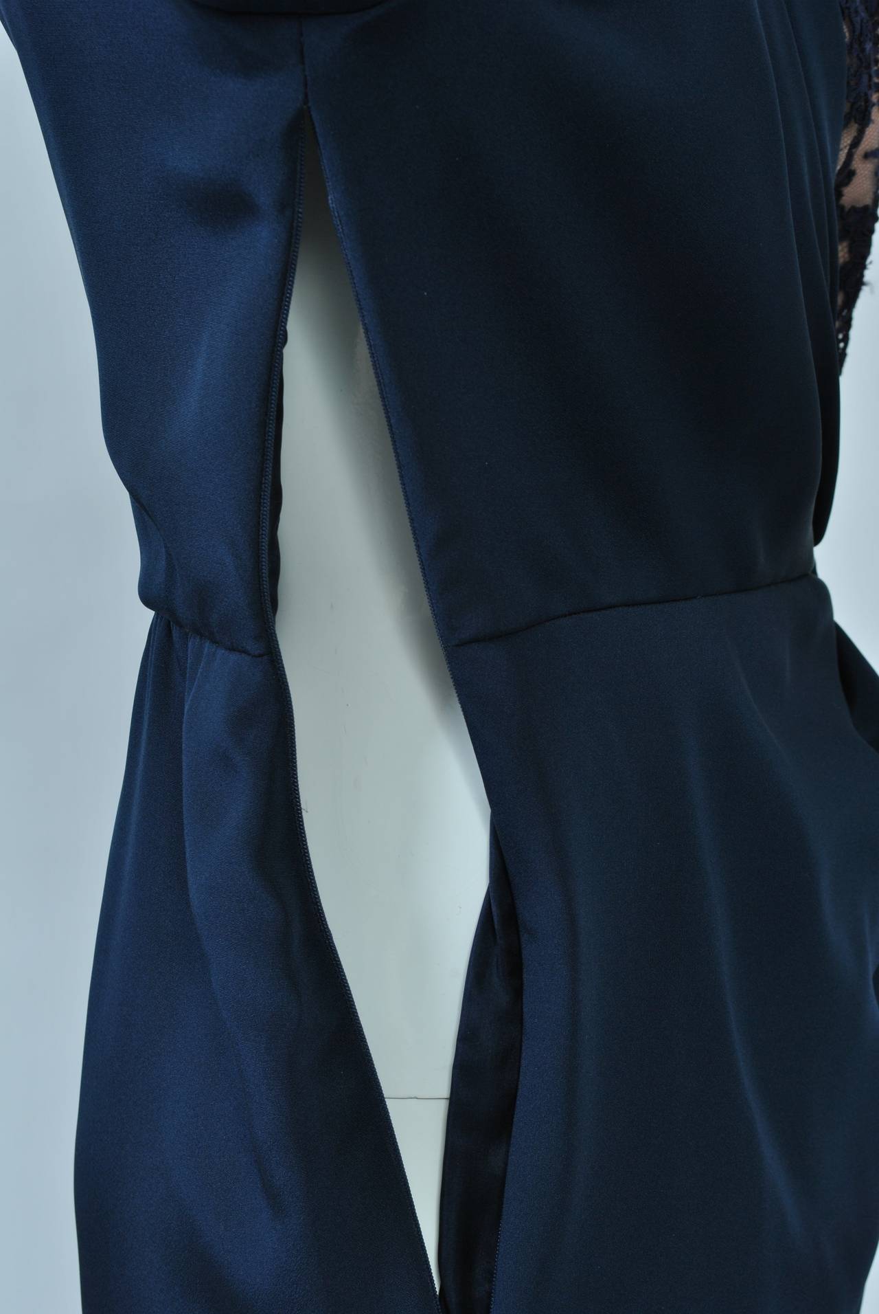 Carolina Herrera Navy Silk/Lace Gown 5