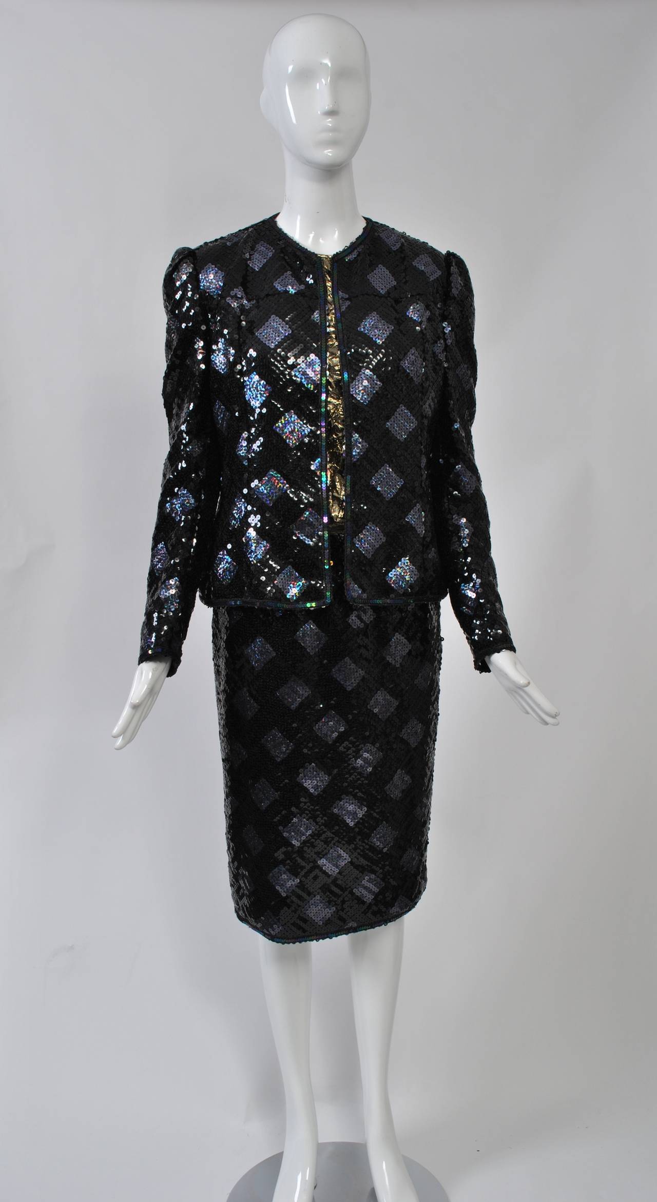 Black Adolfo Sequin and Lame Suit For Sale