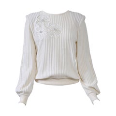 Vintage Valentino White Flower Motif Sweater
