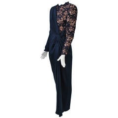 Vintage Carolina Herrera Navy Silk/Lace Gown