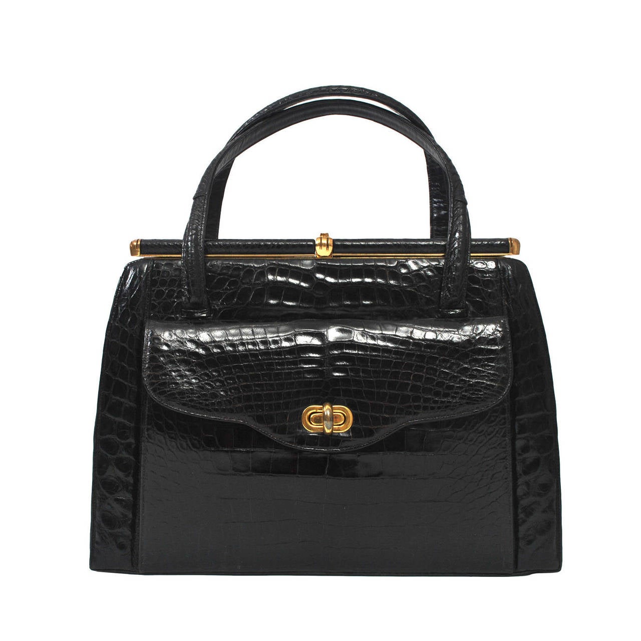 Elizabeth Arden 1960s Black Alligator Handbag