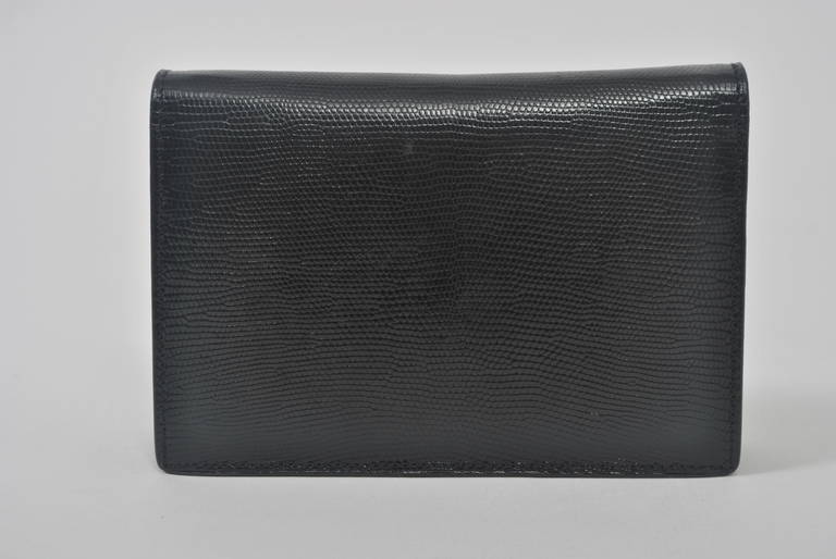 Black Evening Clutch with Rhinestone Clasp In Excellent Condition In Alford, MA