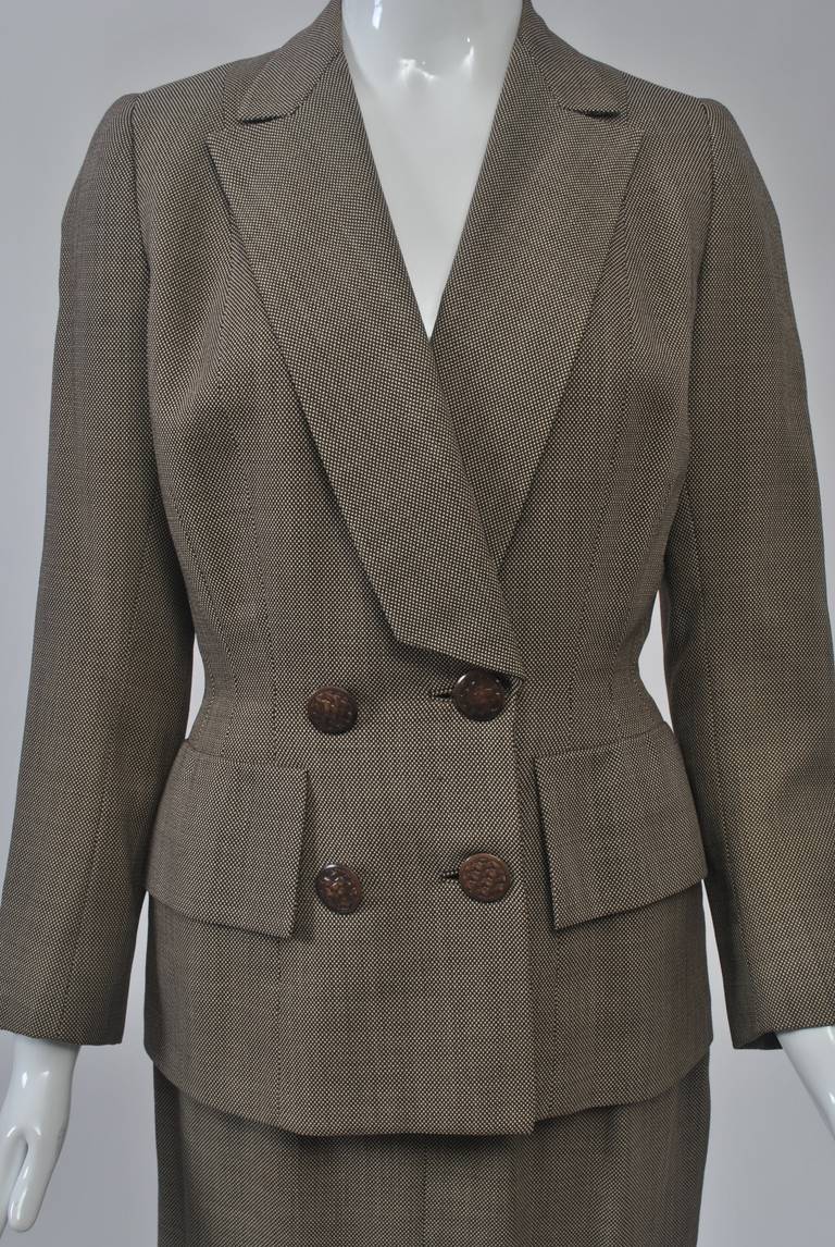 Noir Tailleur en tweed marron des années 1950 en vente