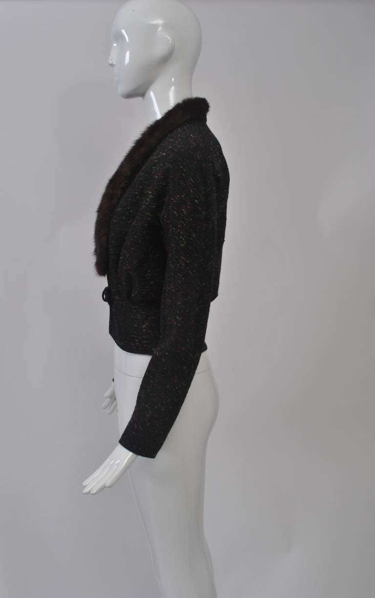1950s Peplum Jacket with Mink In Excellent Condition In Alford, MA