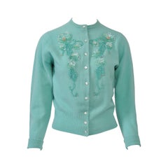 Vintage Aqua Beaded Cardigan