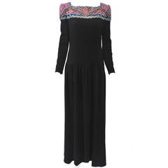 Mary McFadden Black Beaded Cashmere Dress