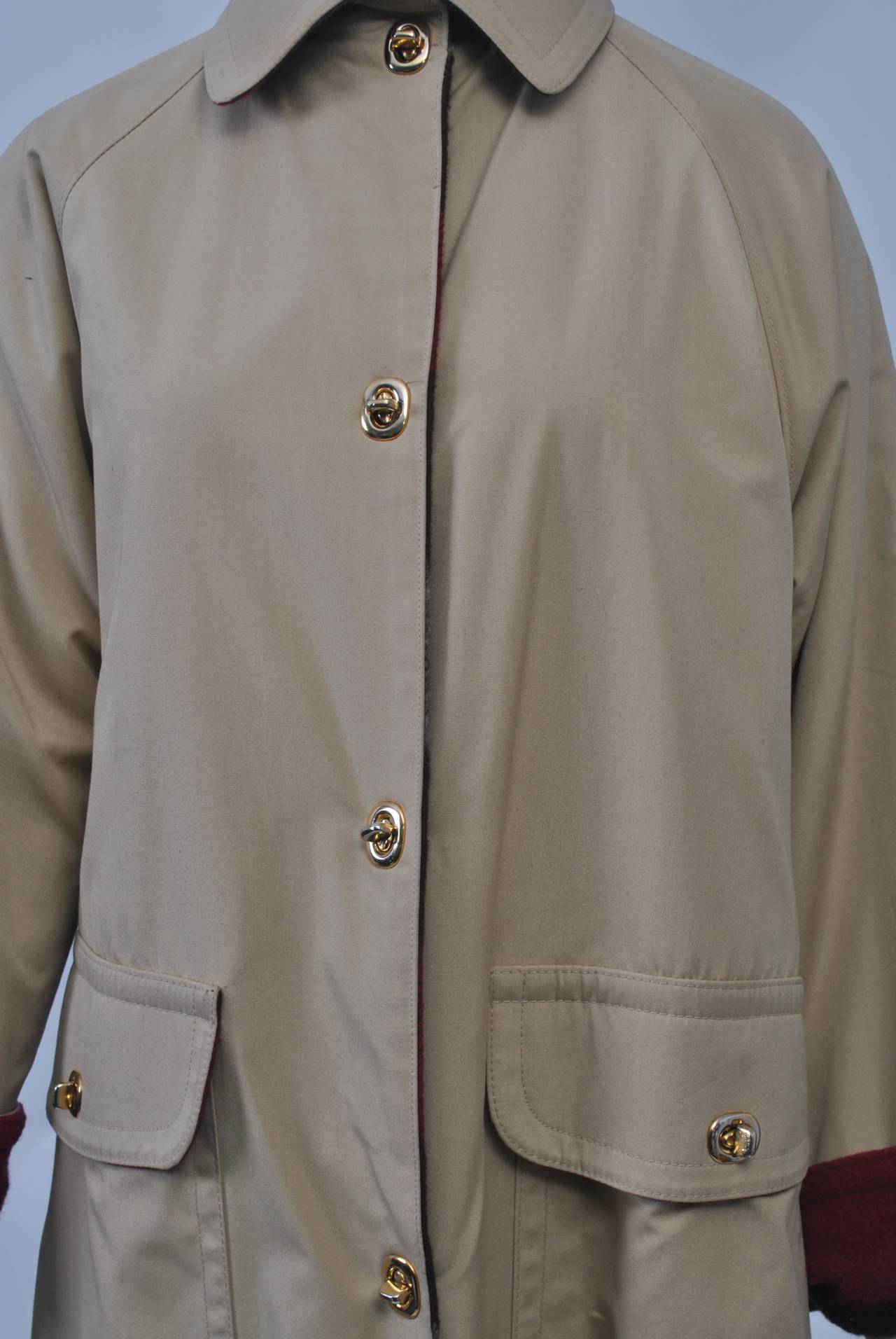 Beige Bonnie Cashin All-Weather Coat with Plaid Lining
