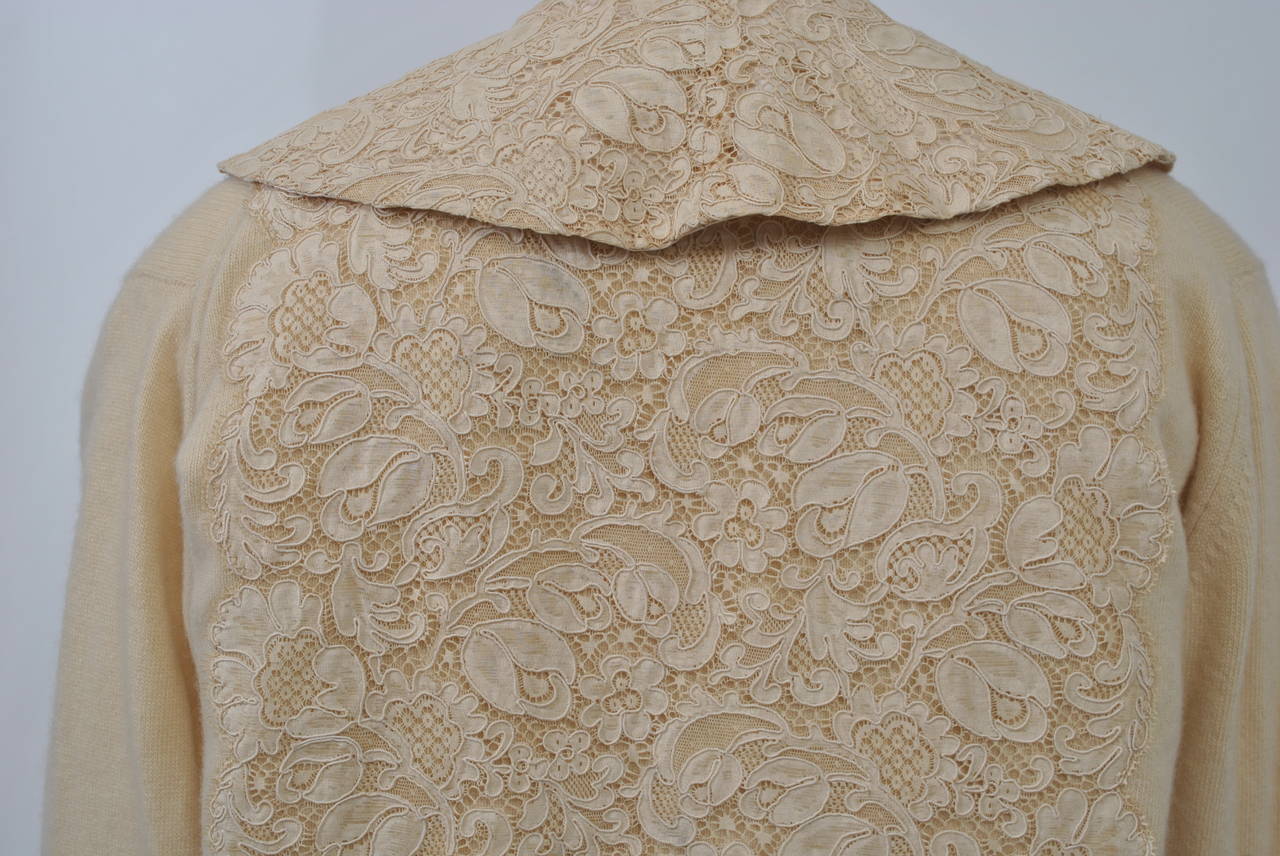 Women's Beige Cashmere Cardigan with Lace For Sale