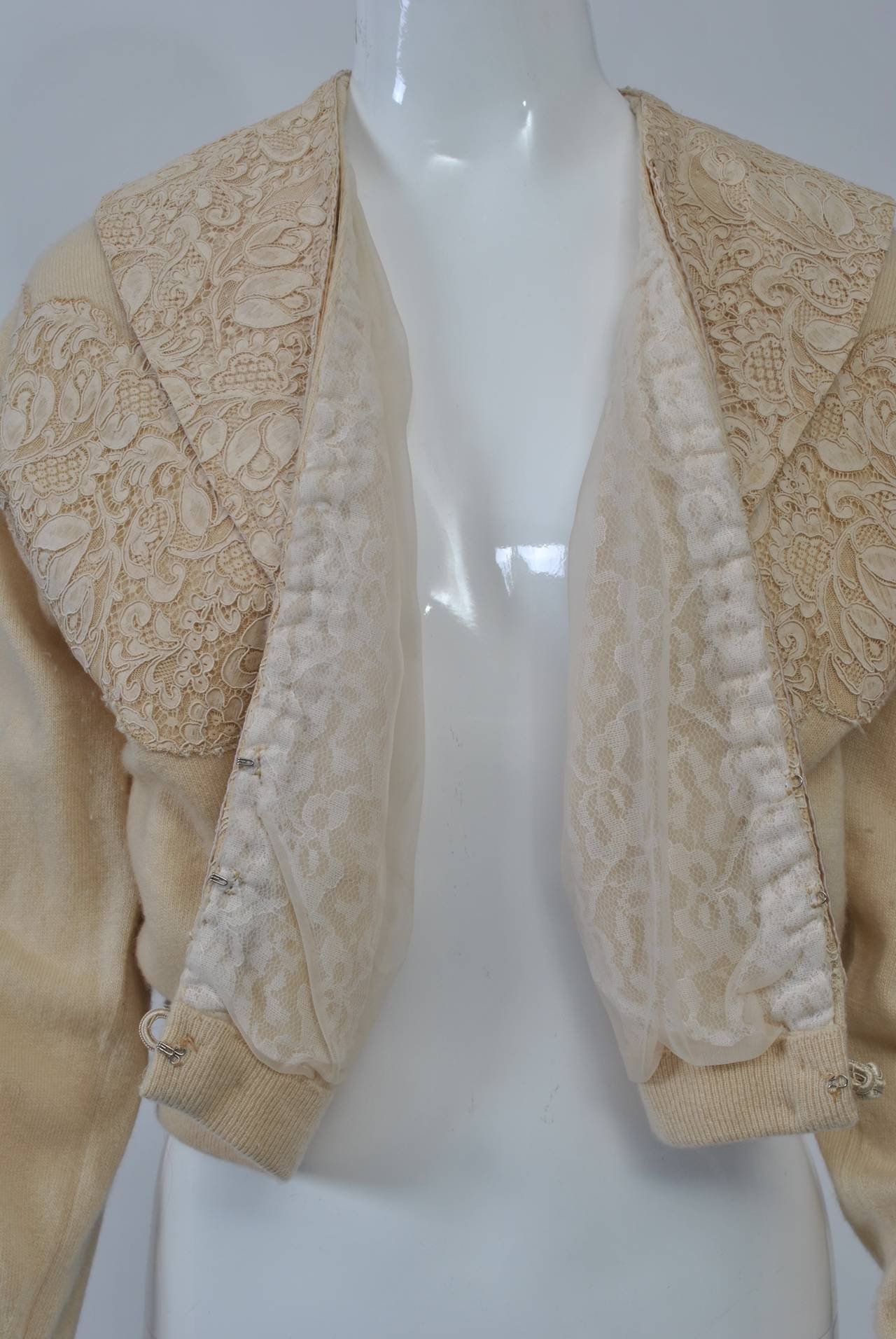 Beige Cashmere Cardigan with Lace For Sale 1