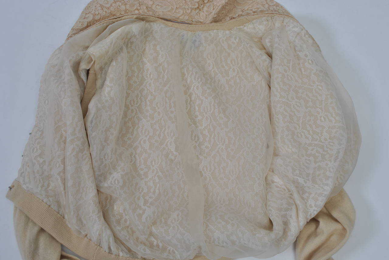 Beige Cashmere Cardigan with Lace For Sale 2