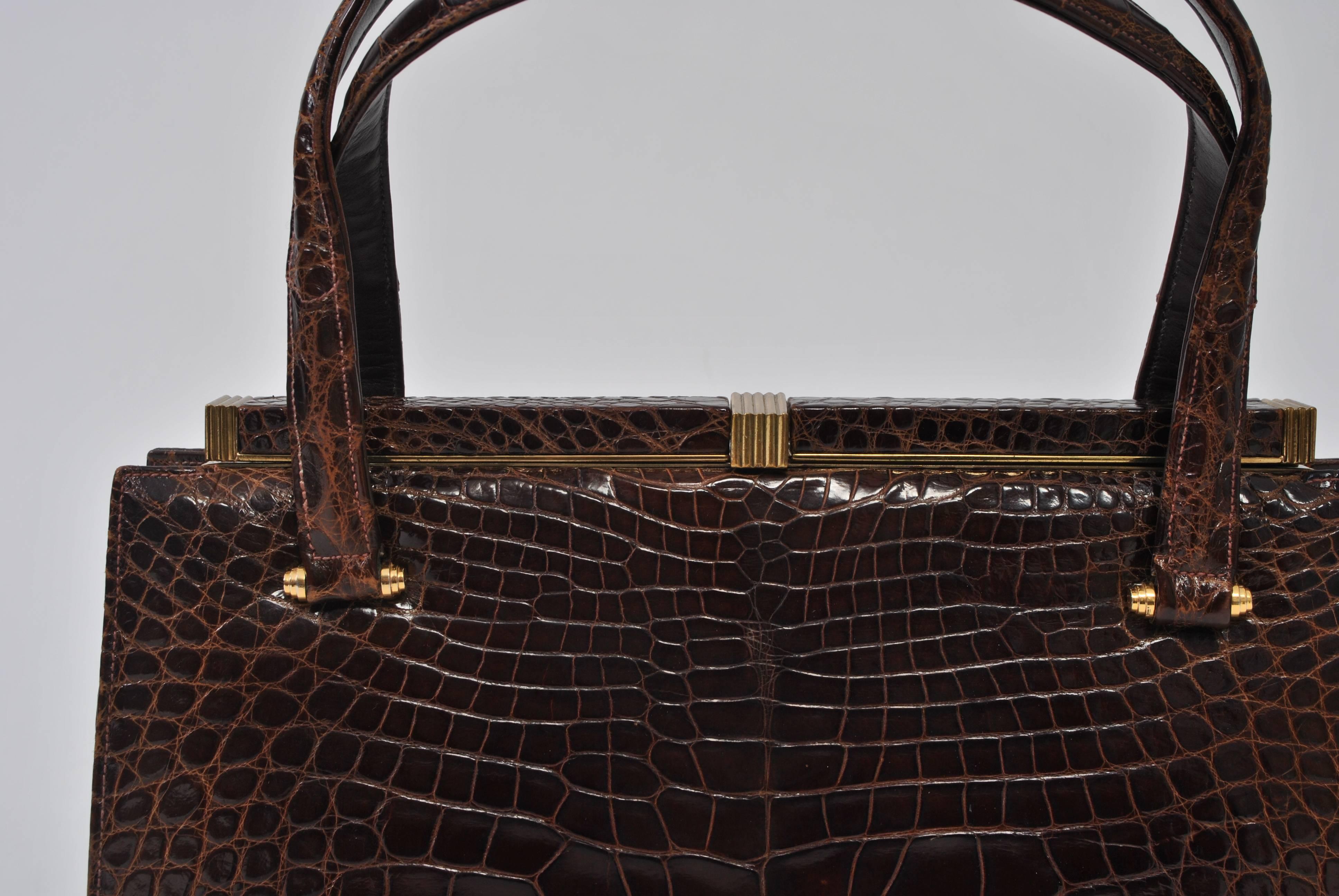 Borsa Lucille de Paris in alligatore marrone 2
