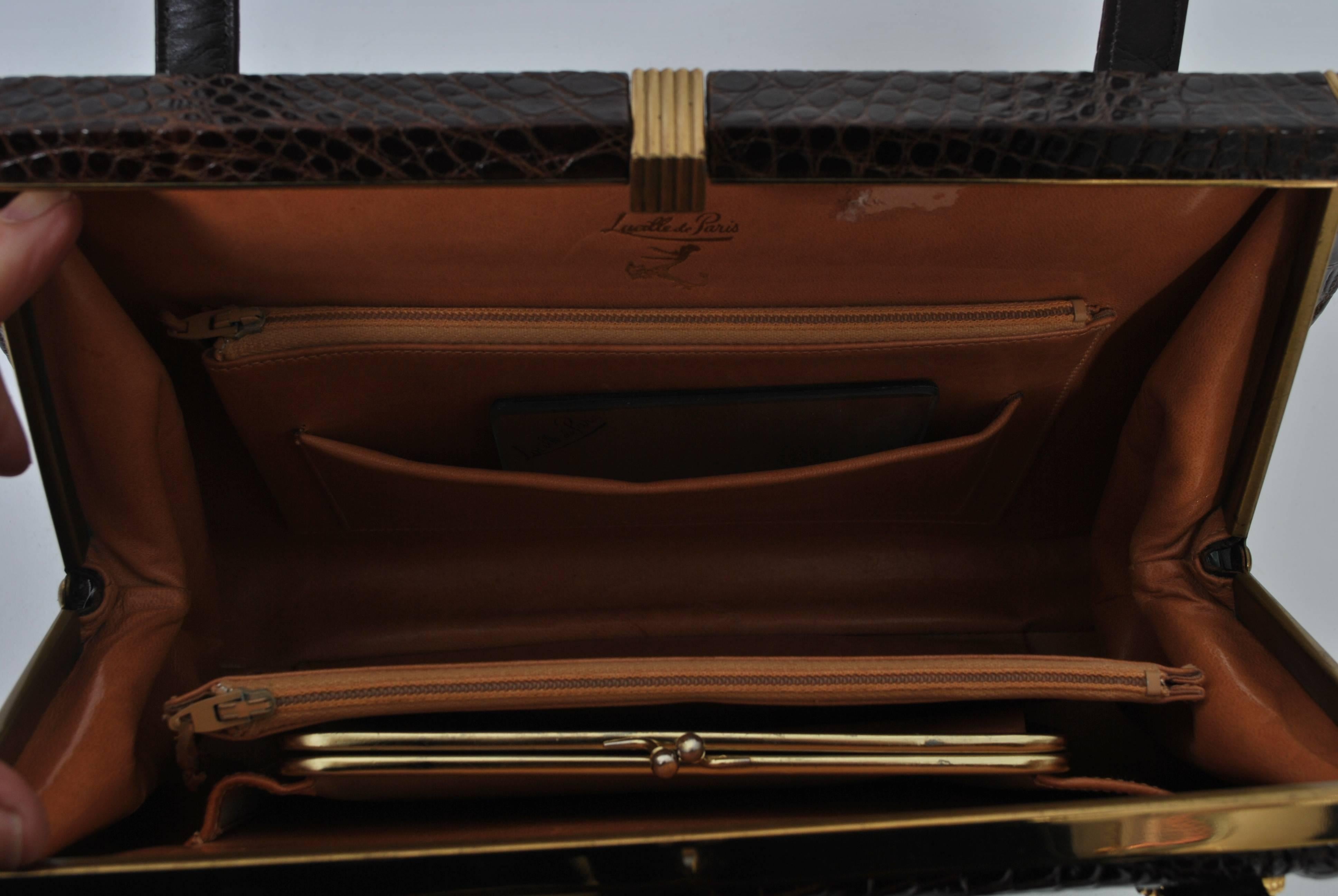 Borsa Lucille de Paris in alligatore marrone 3