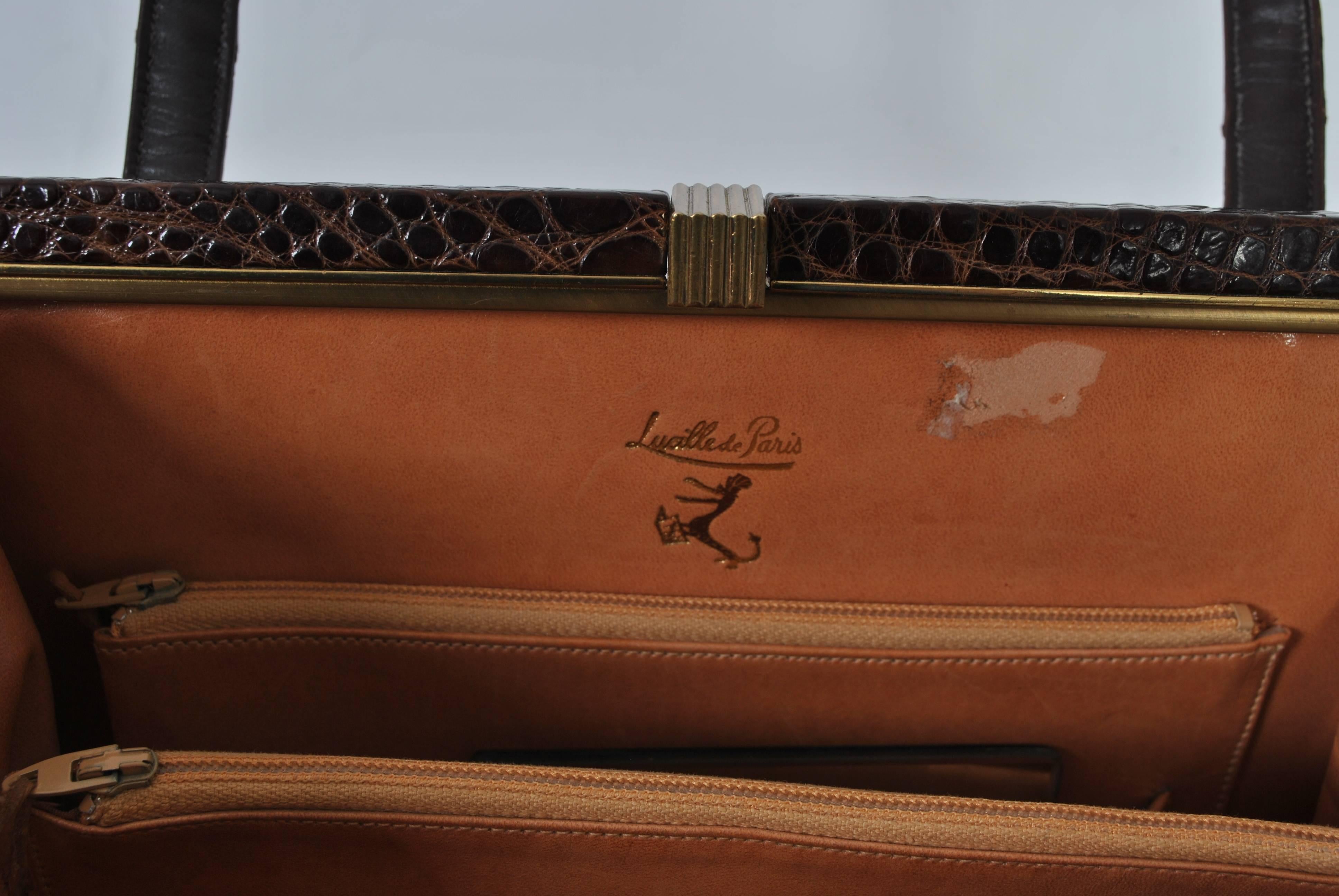 Borsa Lucille de Paris in alligatore marrone 4
