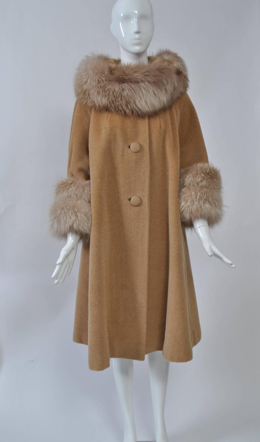 Lilli Ann Camel Swing Coat with Fox at 1stdibs