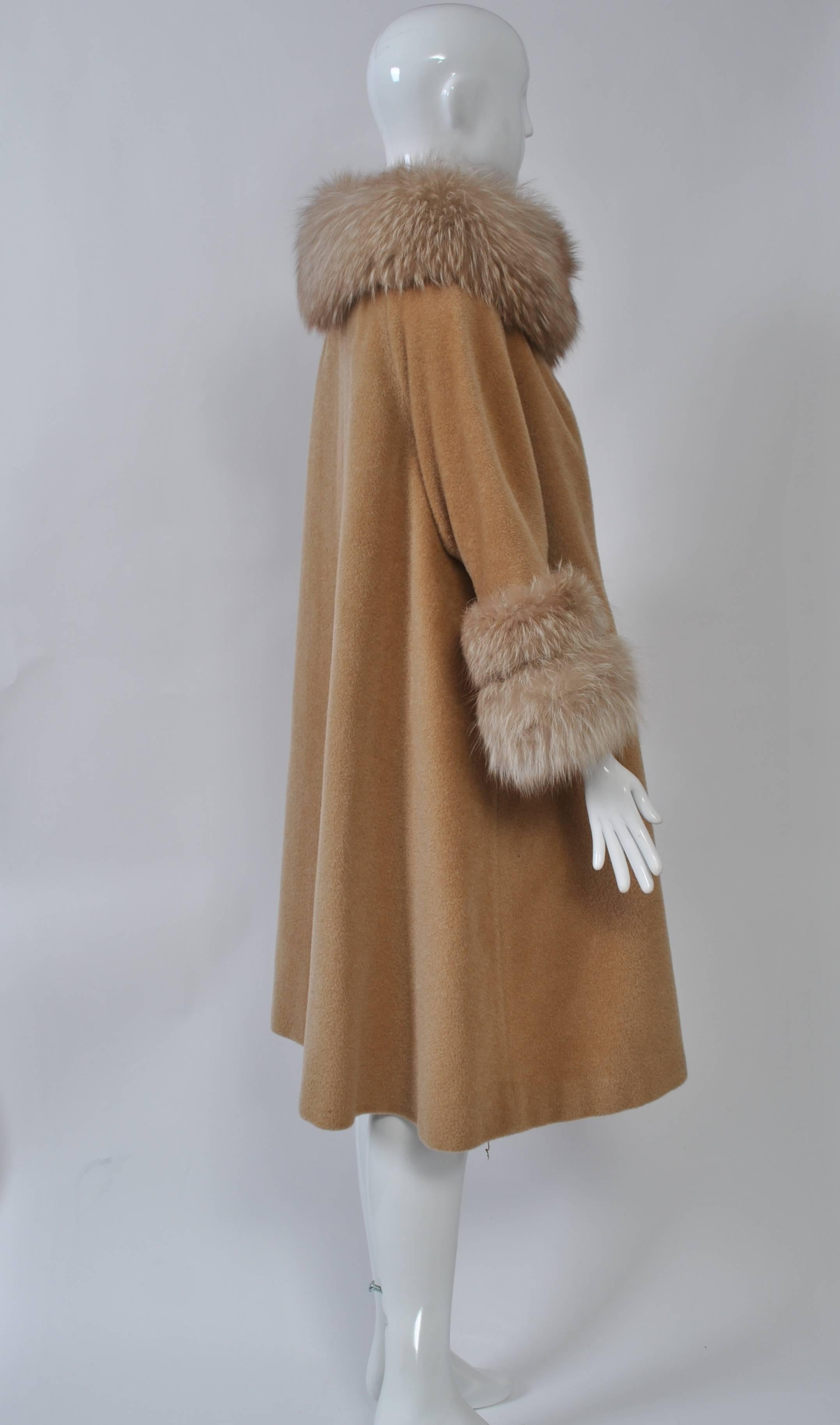 Brown Lilli Ann Camel Swing Coat with Fox