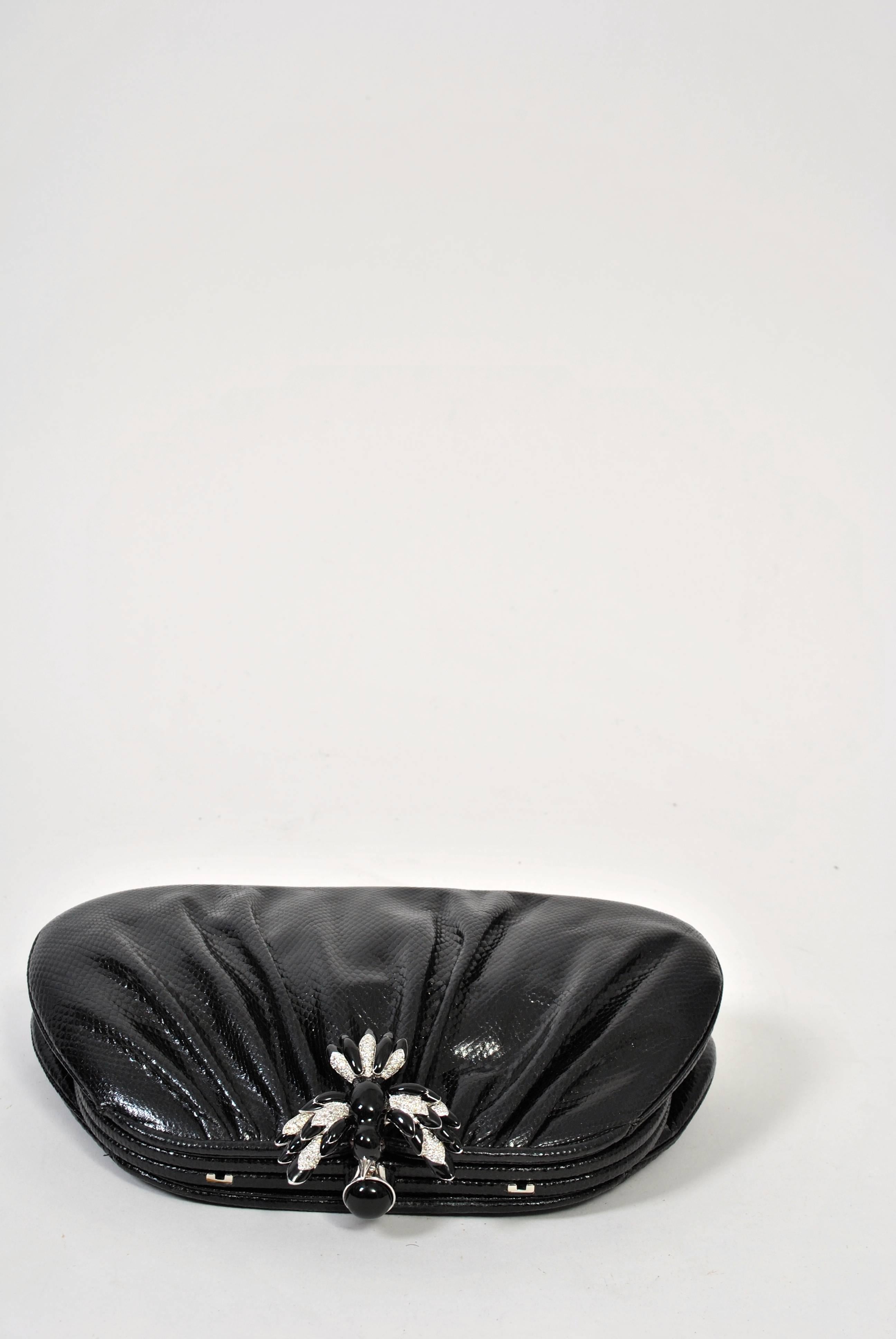 Pochette Judith Leiber Karung con chiusura a uccello in strass 2