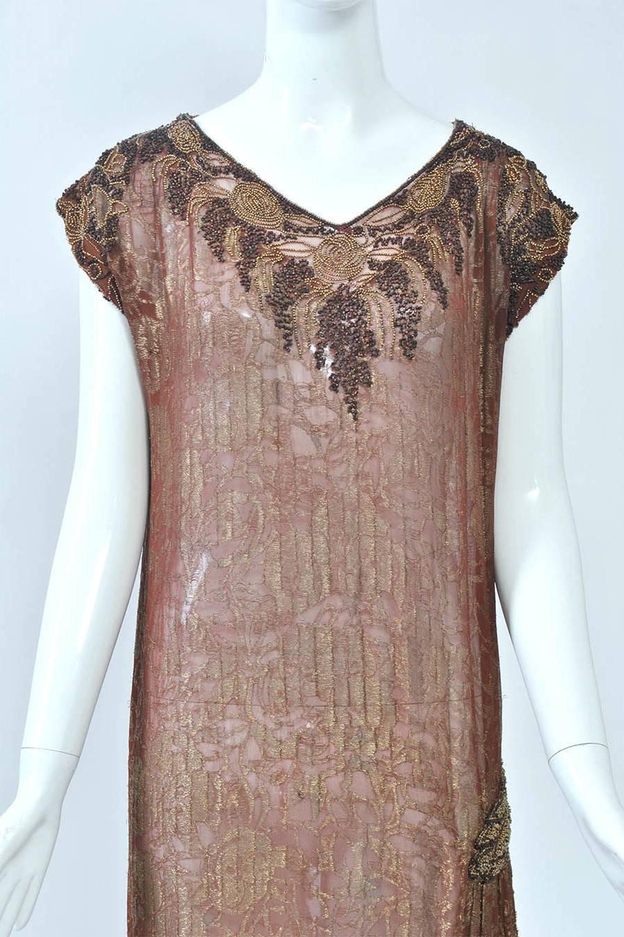 Women's 1920s Sheer Brown Beaded Dress