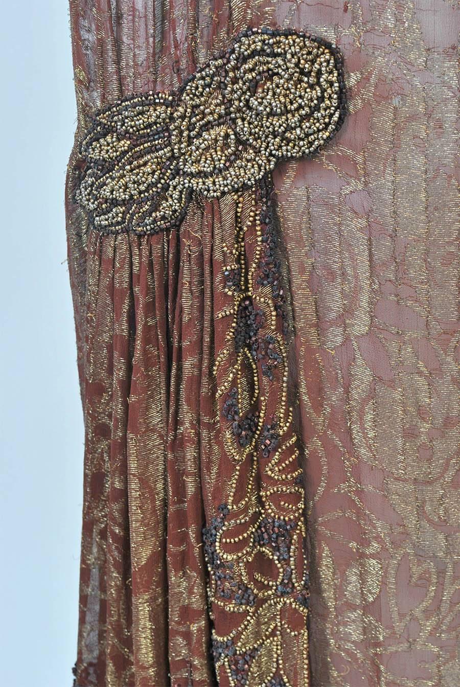 1920s Sheer Brown Beaded Dress In Good Condition In Alford, MA
