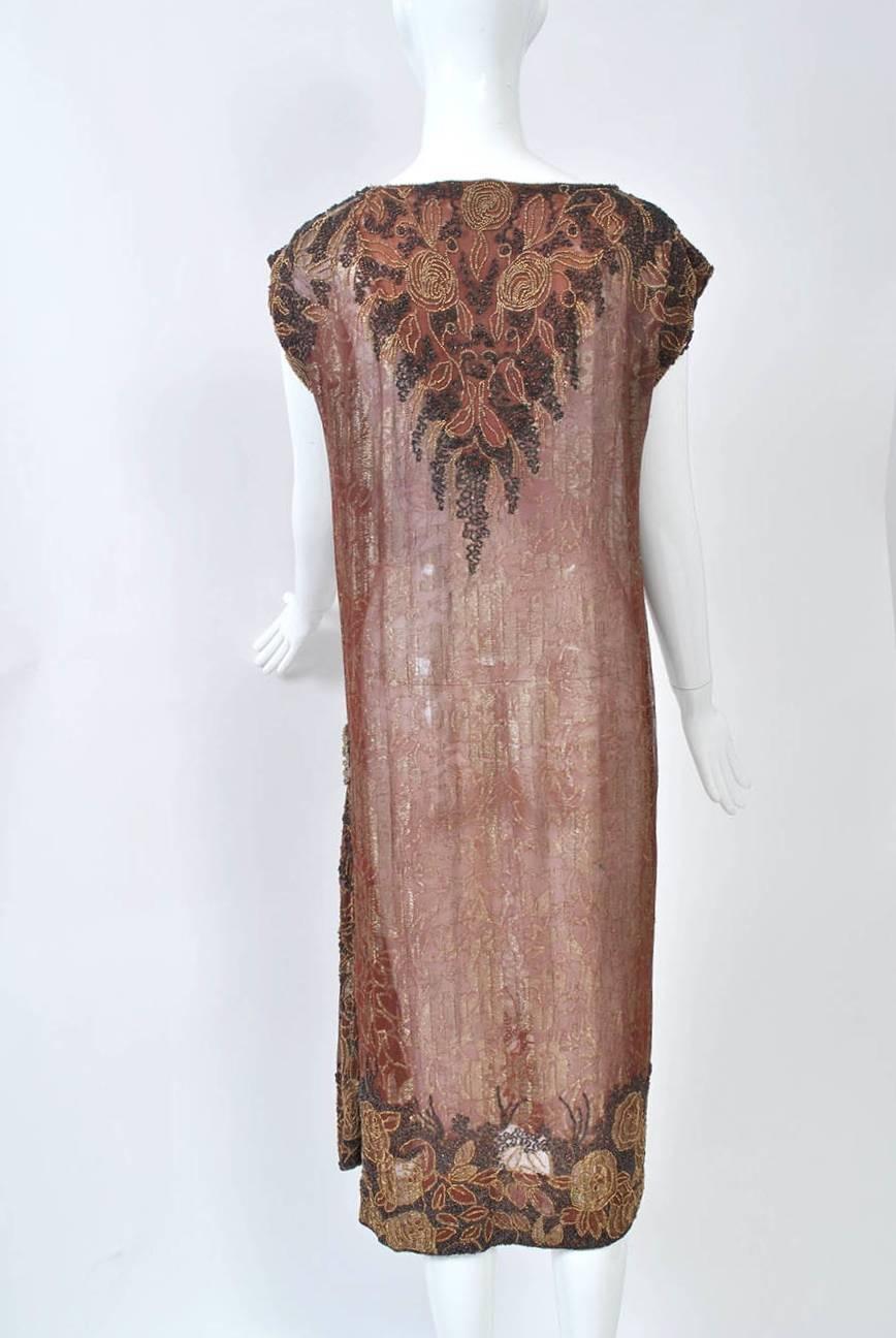 1920s Sheer Brown Beaded Dress 1