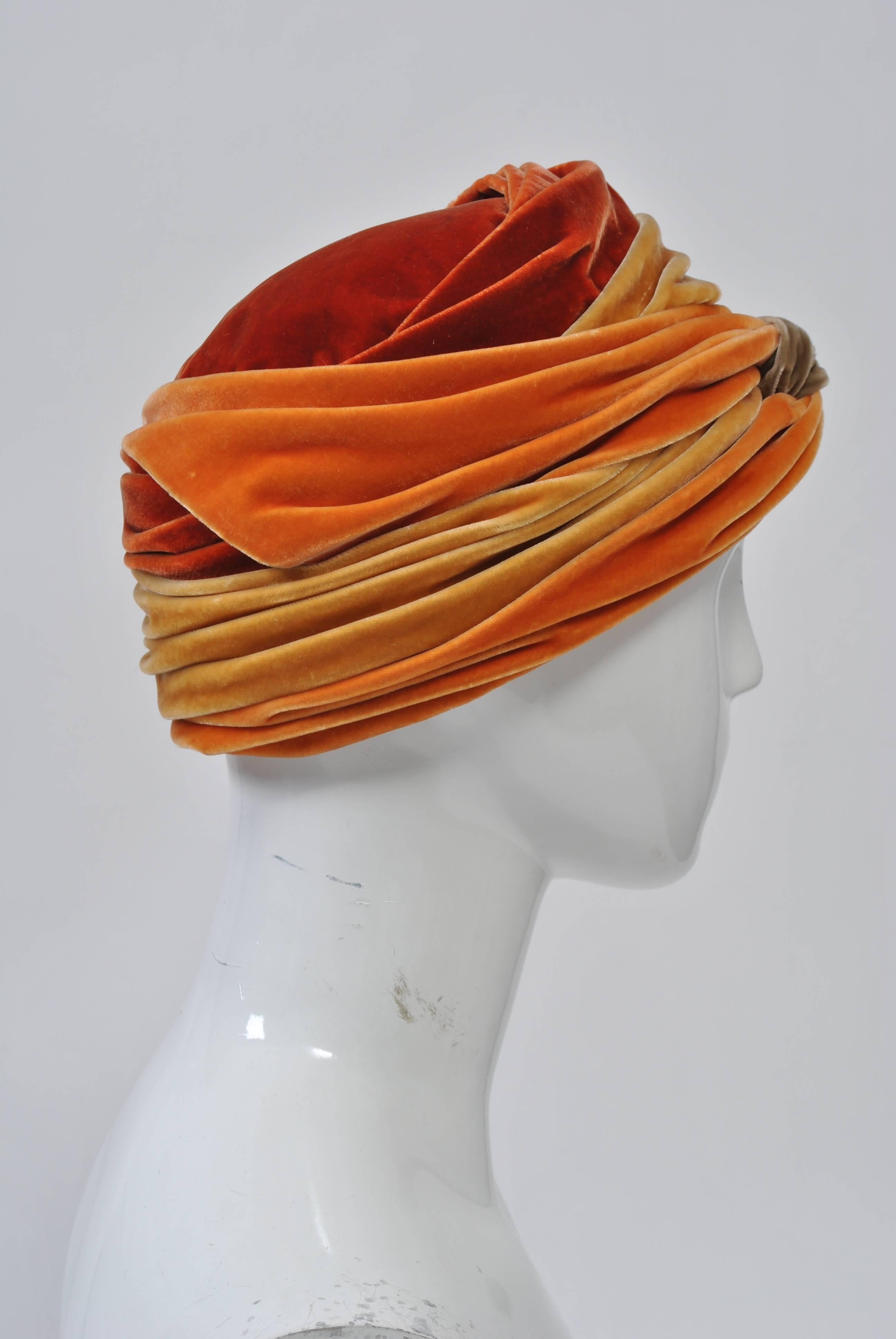Women's Orange Multi Velvet Turban
