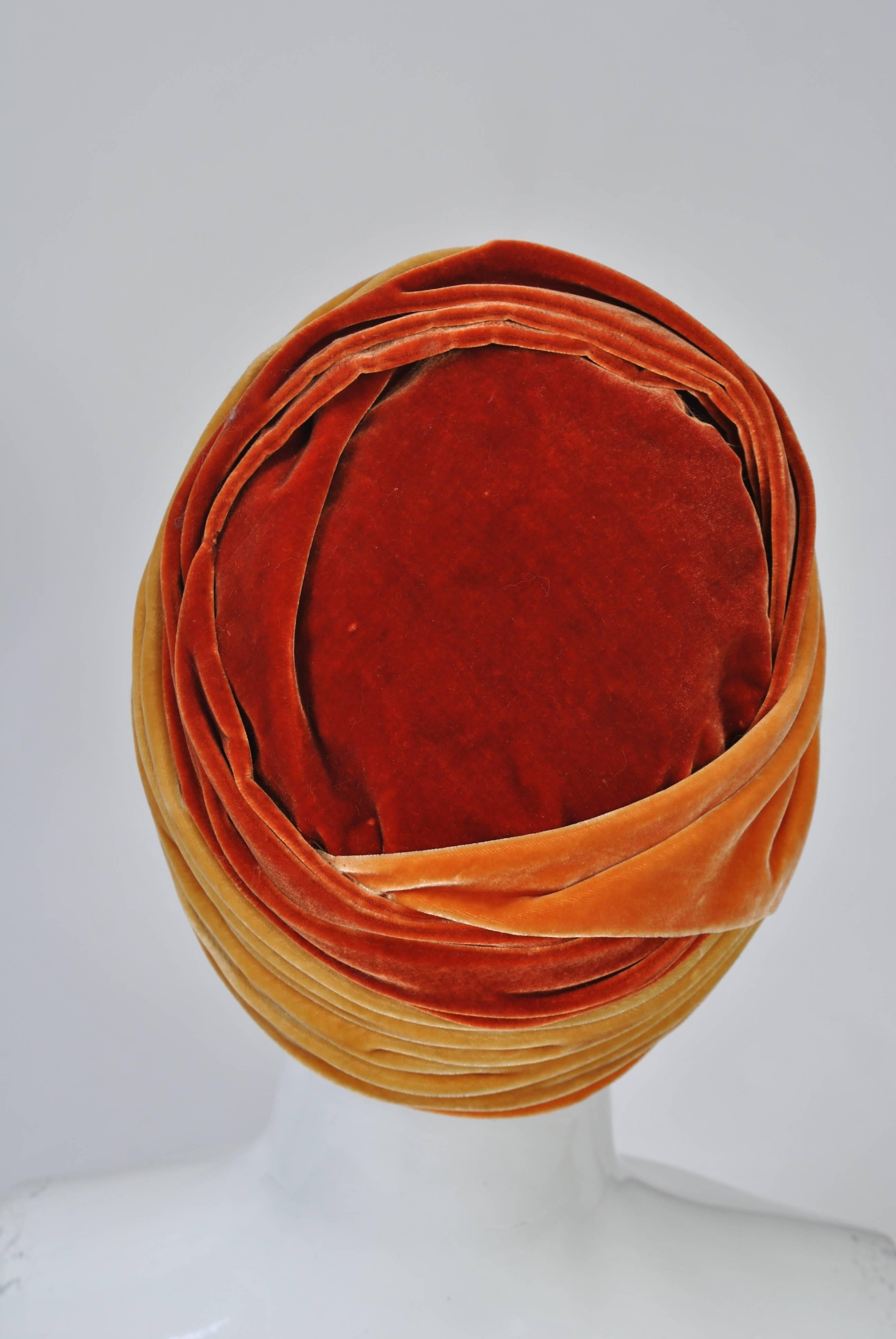 Orange Multi Velvet Turban In Excellent Condition In Alford, MA