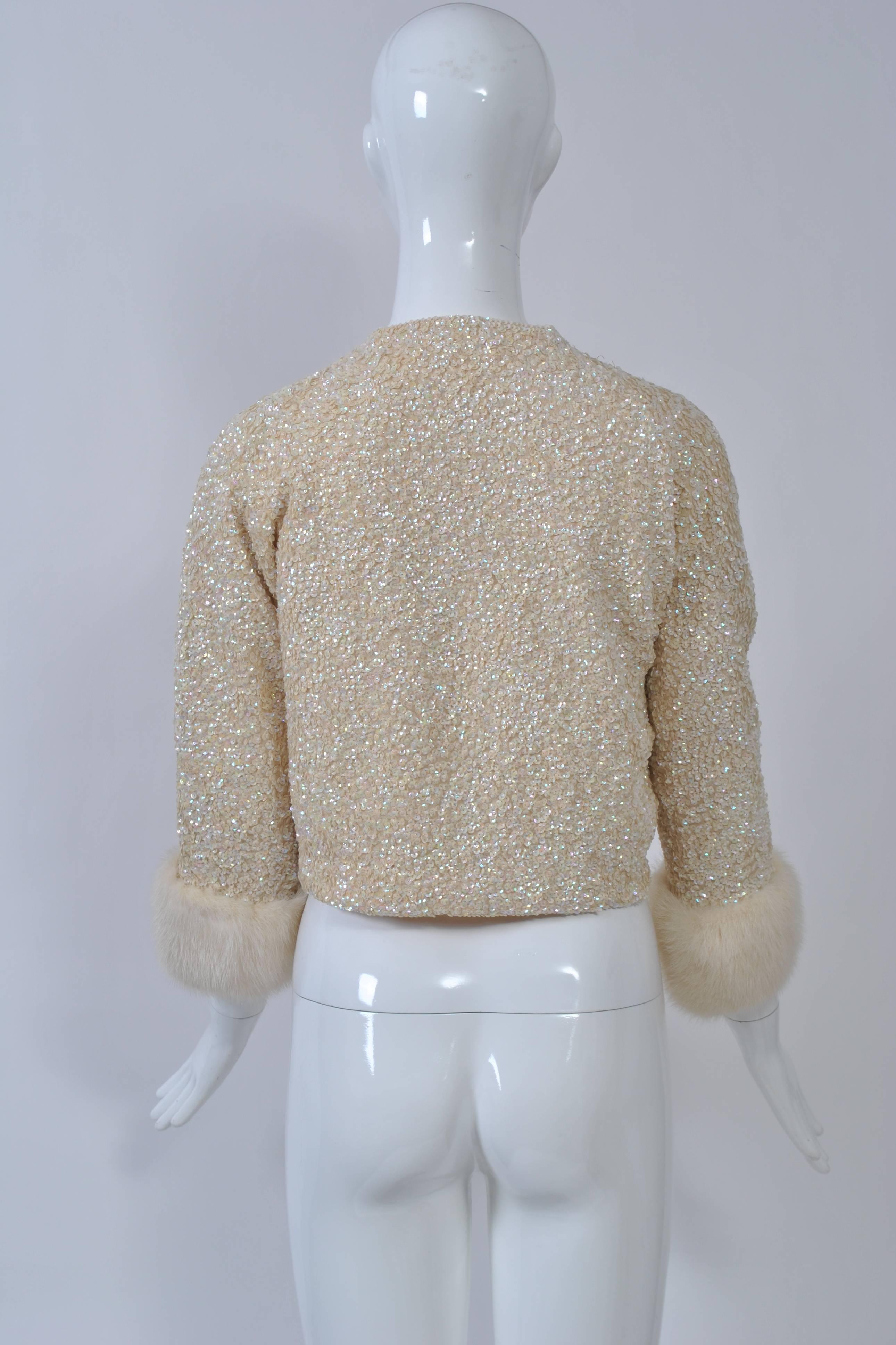 Sequined Cardigan with Mnk Cuffs In Excellent Condition In Alford, MA