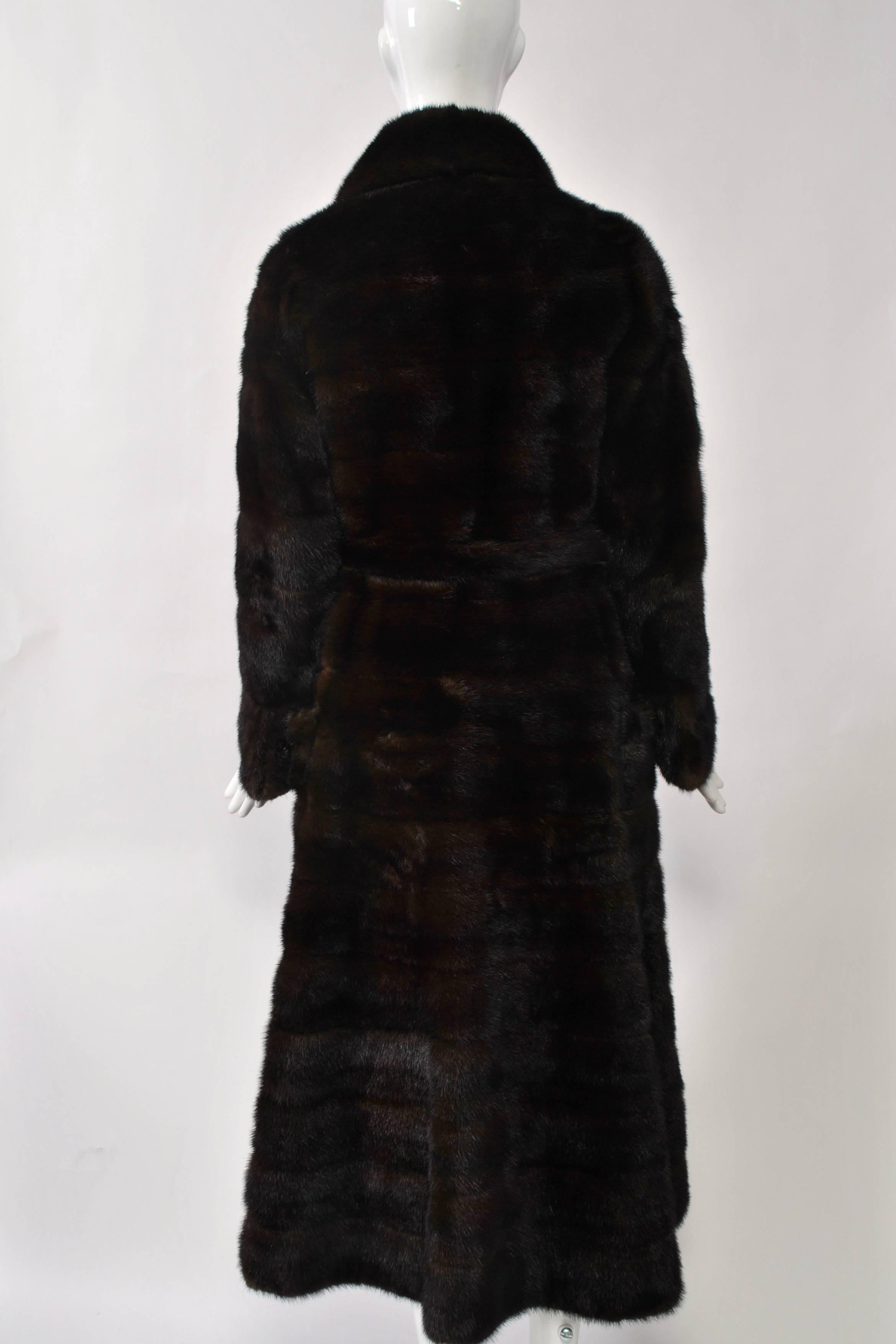 Black 1970s Horizontal Fit and Flare Mink Coat