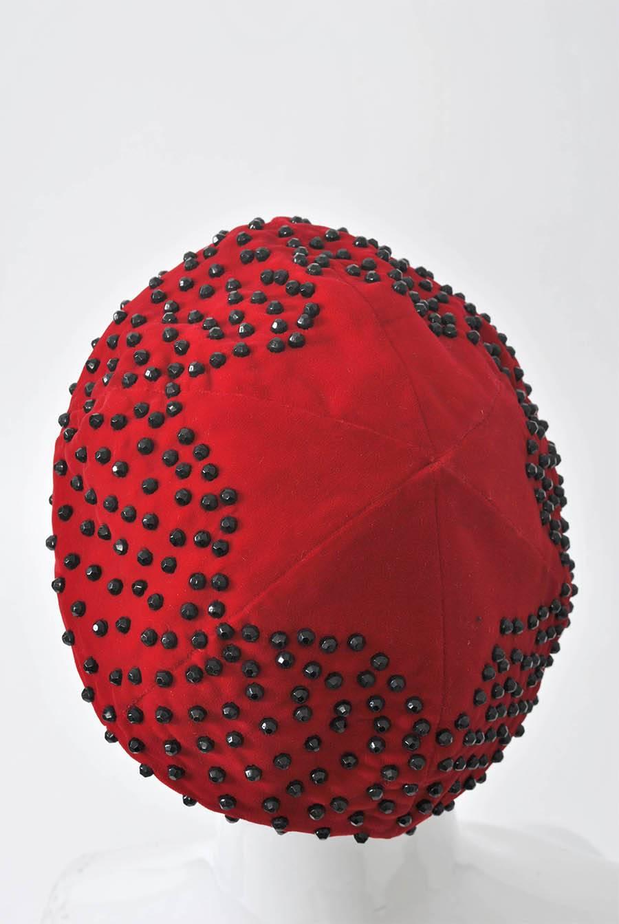 Women's Red Beret with Black Jet Studs