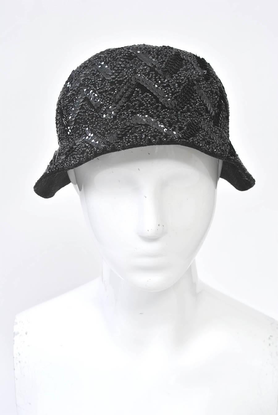 Bonwit Teller Black Beaded Hat In Excellent Condition For Sale In Alford, MA