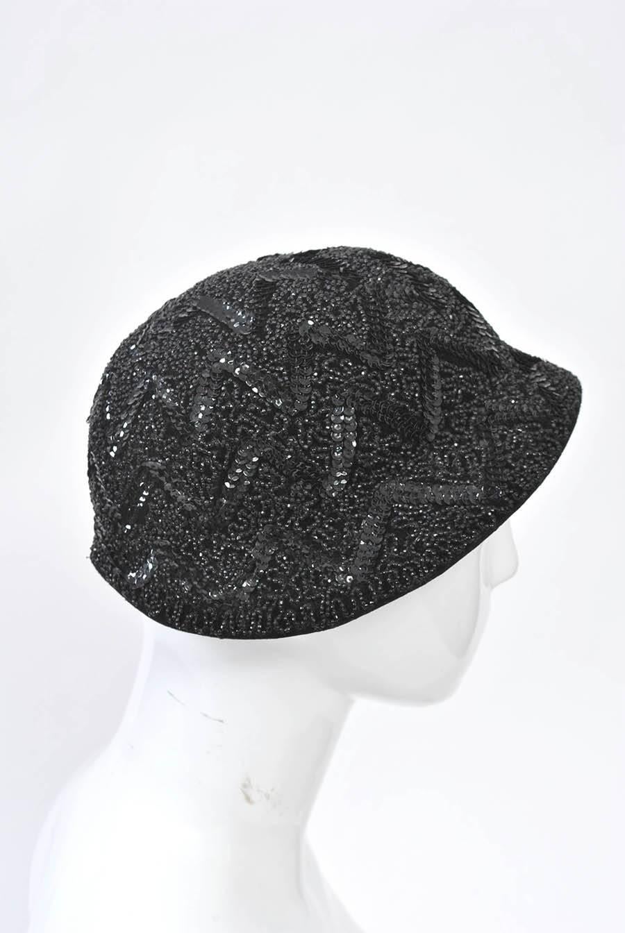 Women's Bonwit Teller Black Beaded Hat For Sale