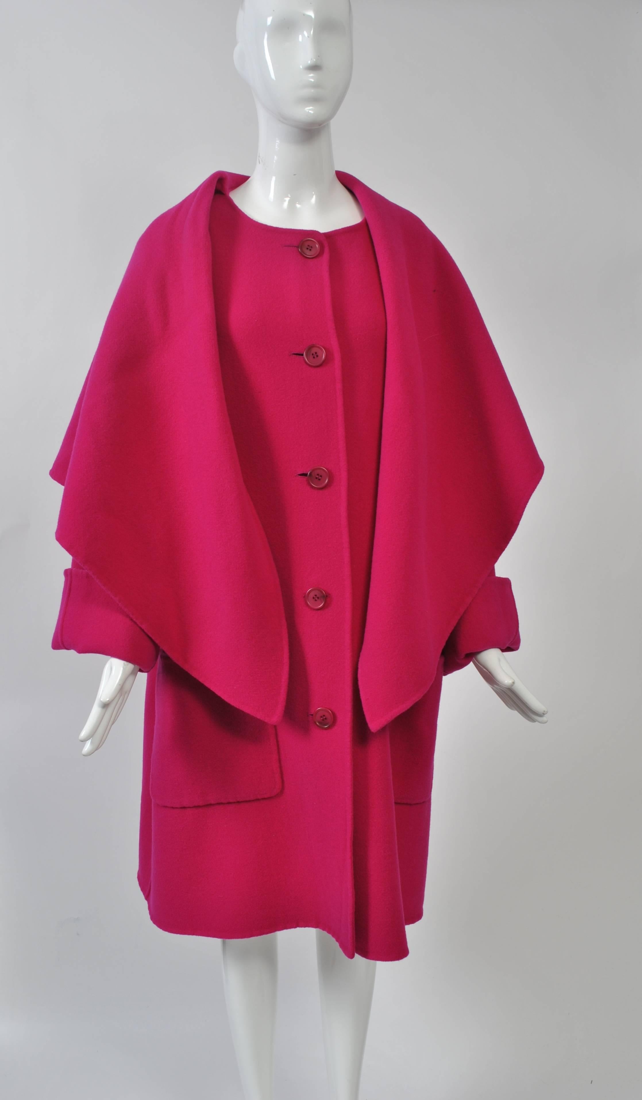 1980s Fuchsia Swing Coat In Excellent Condition For Sale In Alford, MA